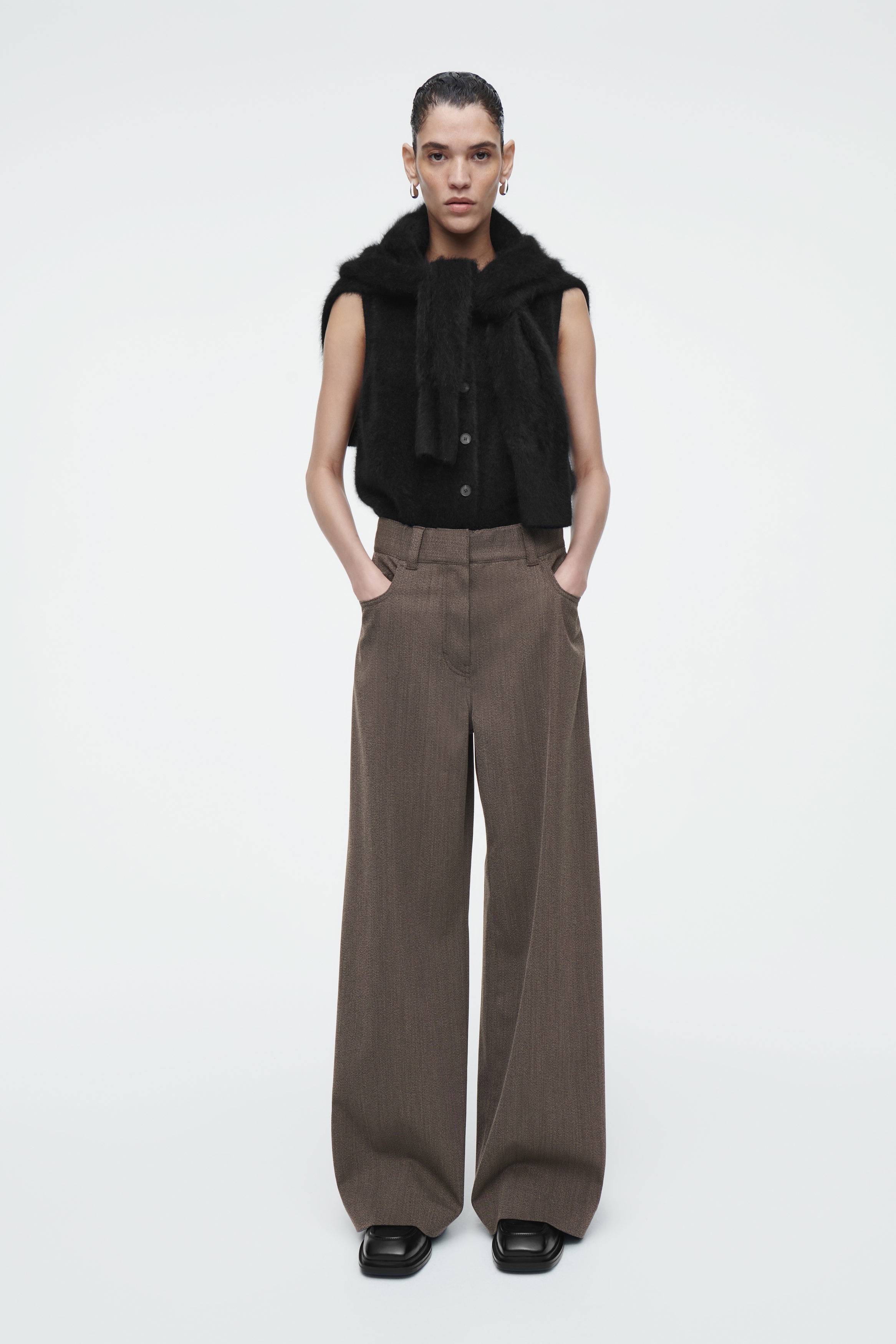 REGULAR WOOL-BLEND WIDE-LEG PANTS - BROWN | COS