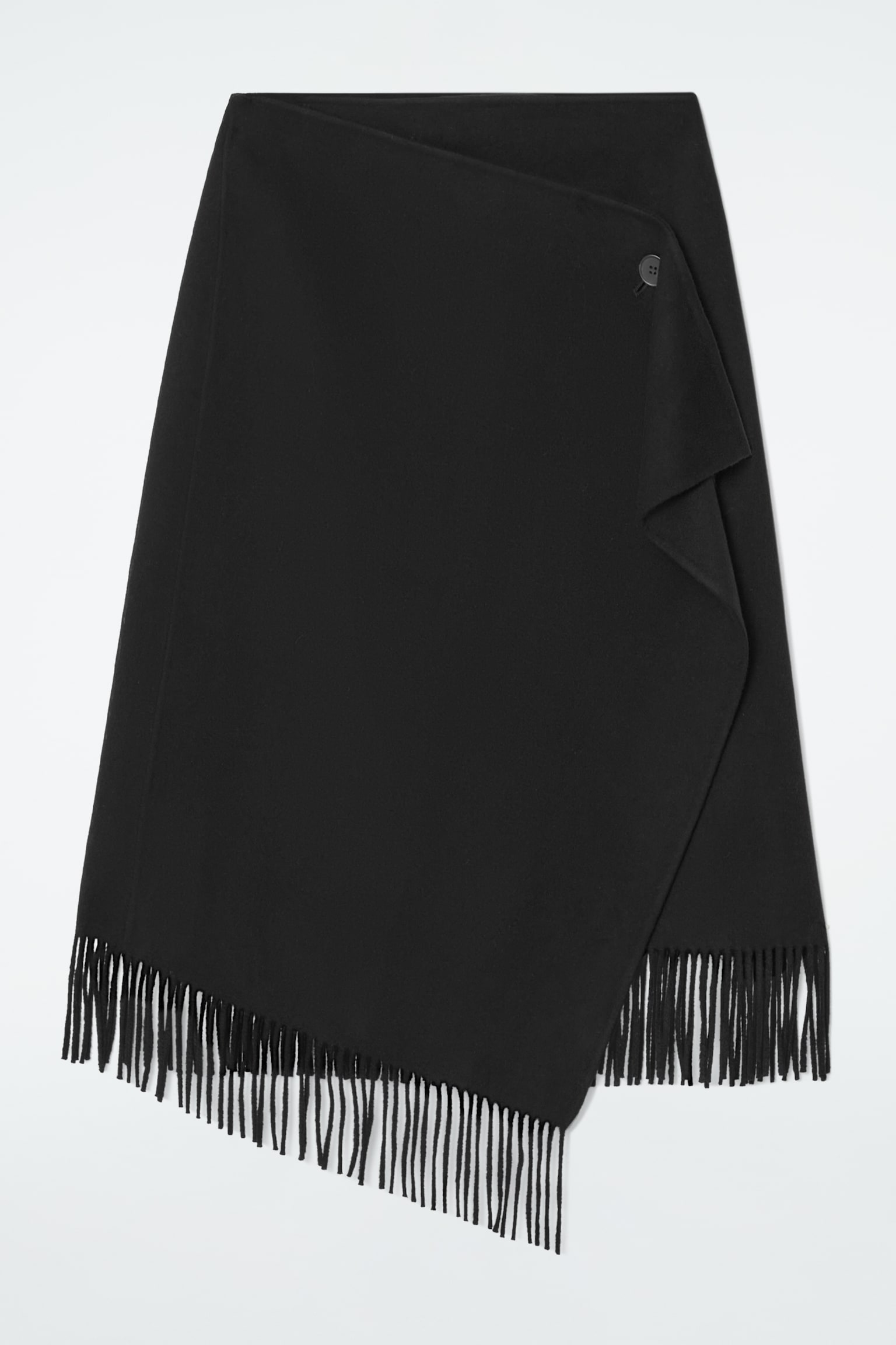 FRINGED WOOL MIDI WRAP SKIRT - BLACK/WHITE