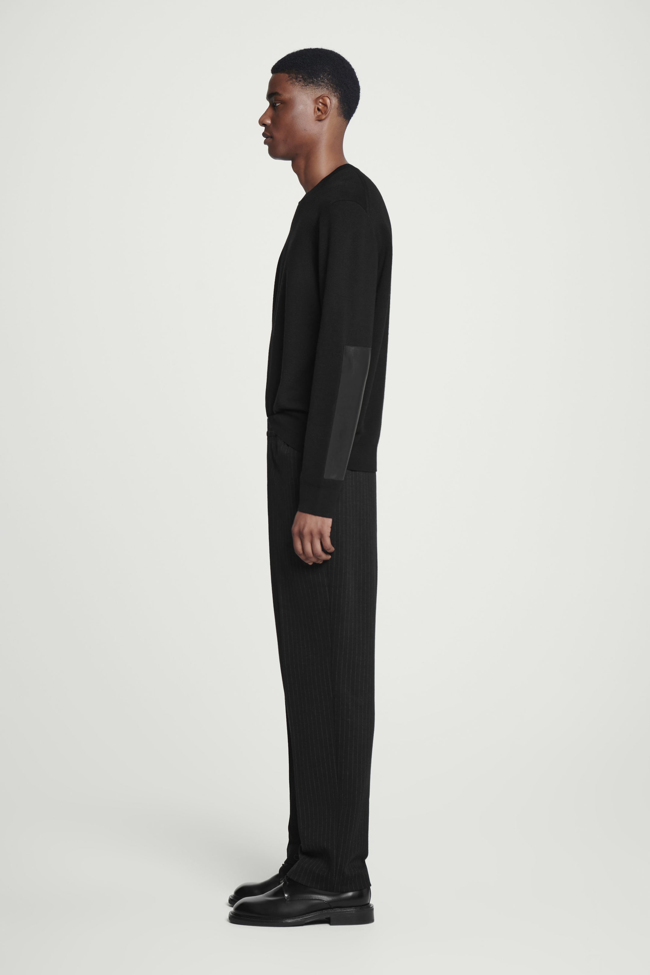 LEATHER-PANELLED MERINO WOOL JUMPER