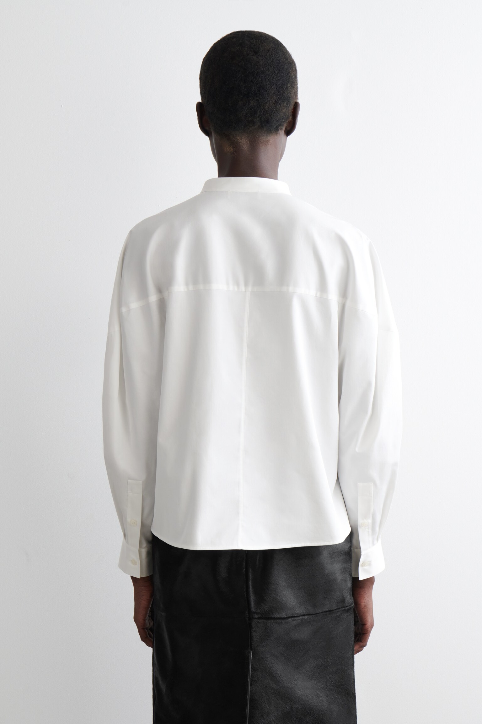 CHEMISE SANS COL EN COTON - BLANC/BLEU MARINE - 5
