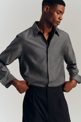 COTTON-CHAMBRAY SHIRT — GRAY MÉLANGE 8