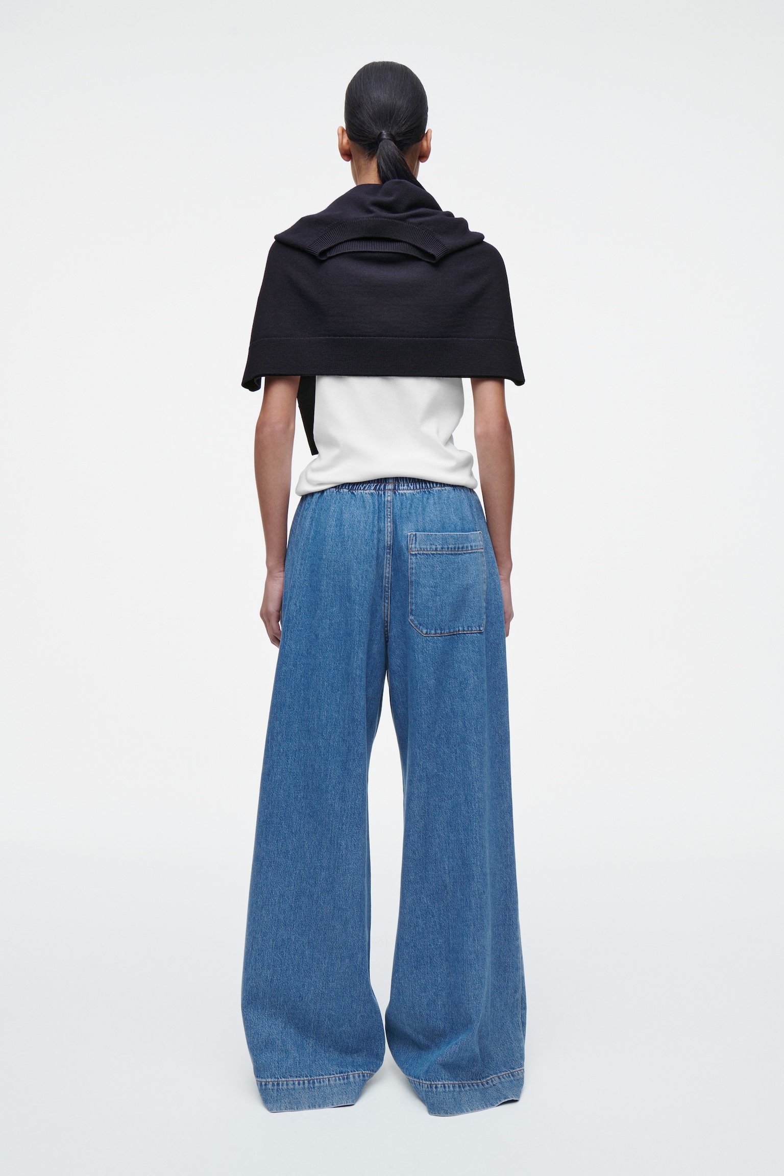 WIDE-LEG FLUID DENIM TROUSERS - WASHED BLUE/ECRU/WASHED BLACK - 3