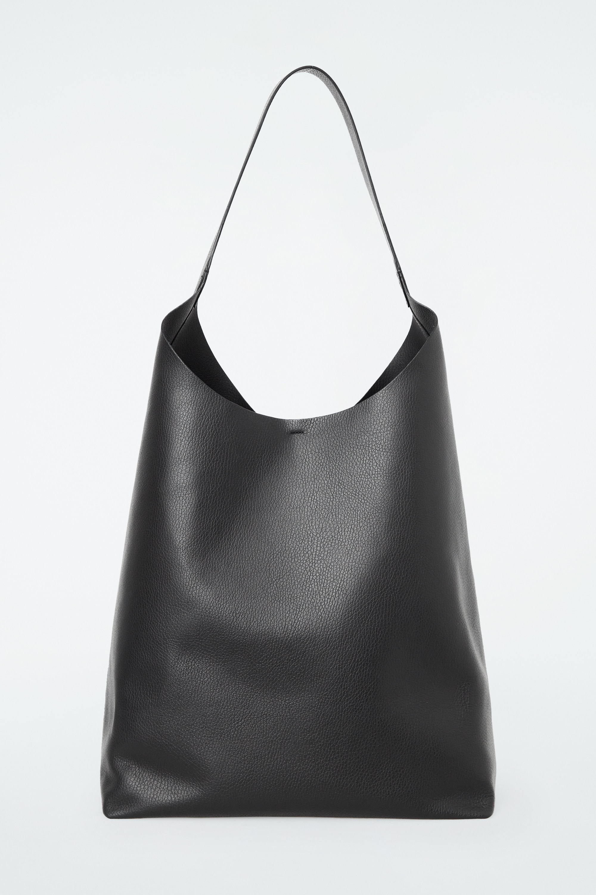 SERIF TOTE BAG - LEATHER - BLACK