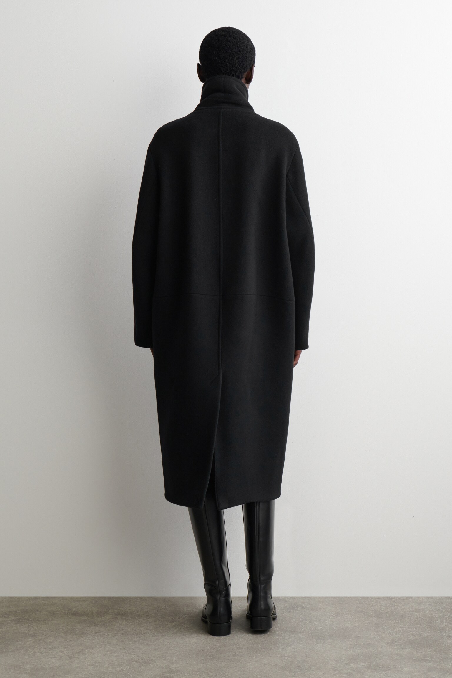 OVERSIZED DOUBLE-BREASTED WOOL LONG COAT - BLACK/DARK GREEN - 3