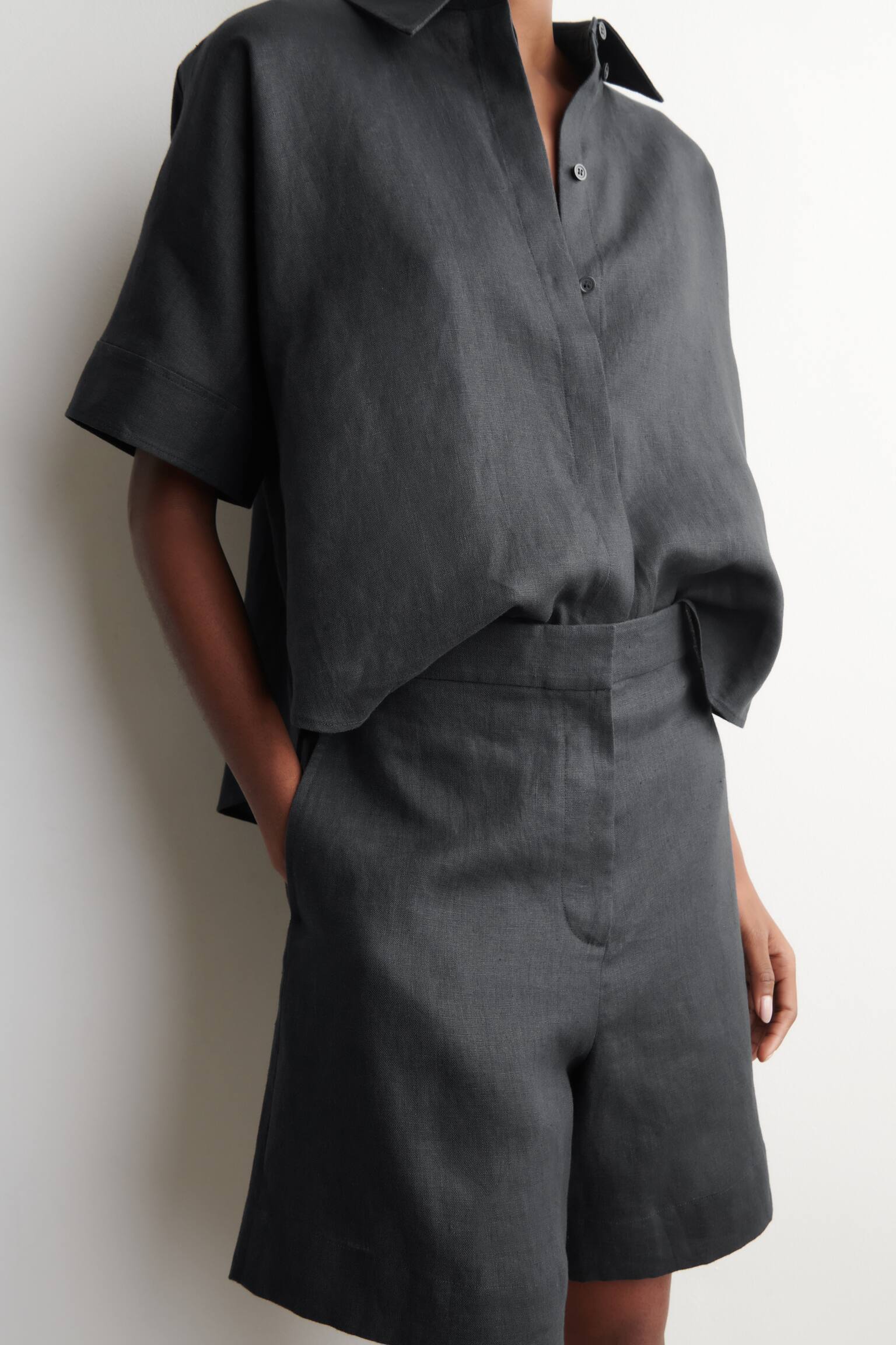 Sako s elastickým pasem z lnu - ČERNÁ/MODRÁ - 5