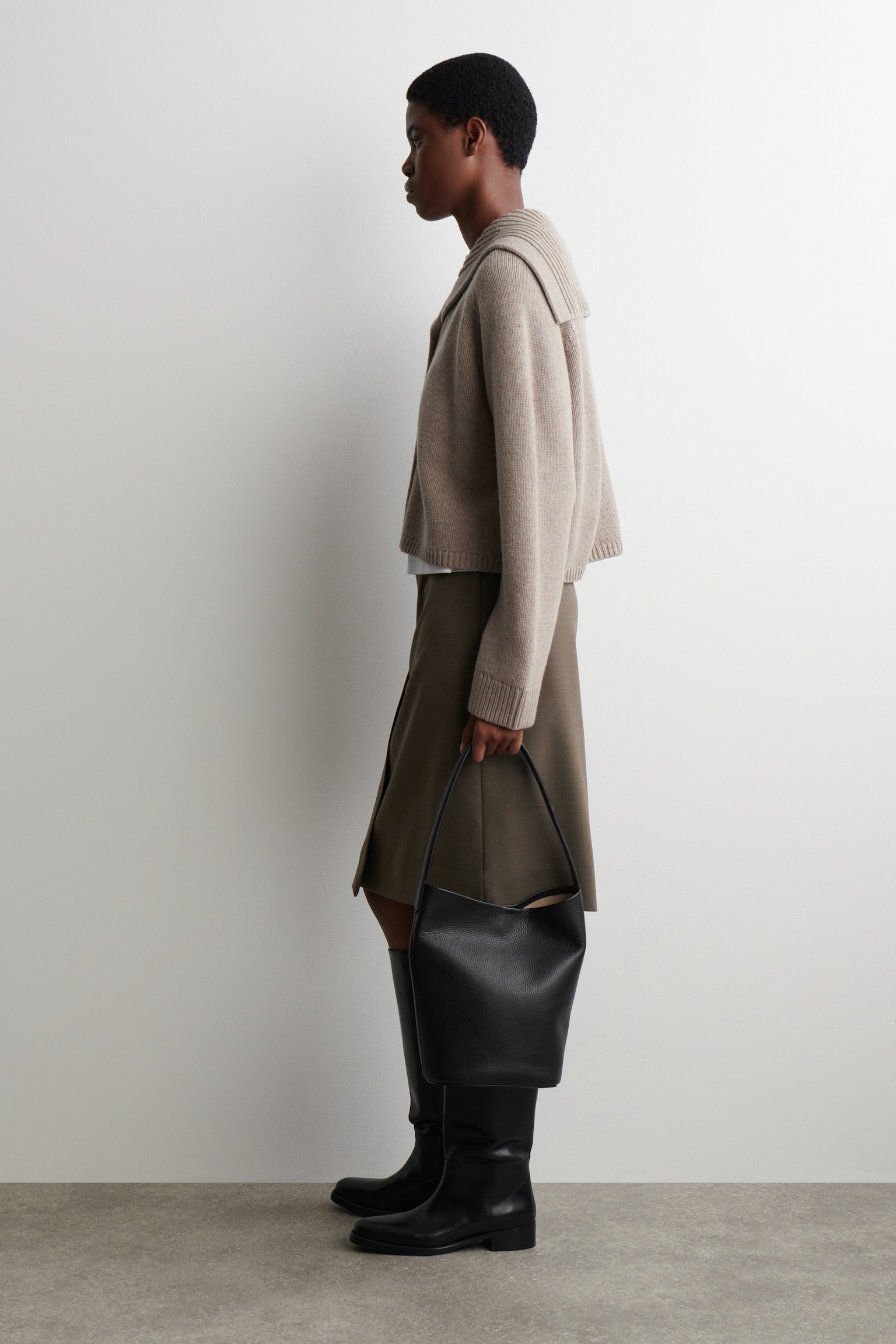CARDIGAN À COL MARIN EN LAINE - BEIGE/BRUN FONCÉ - 5