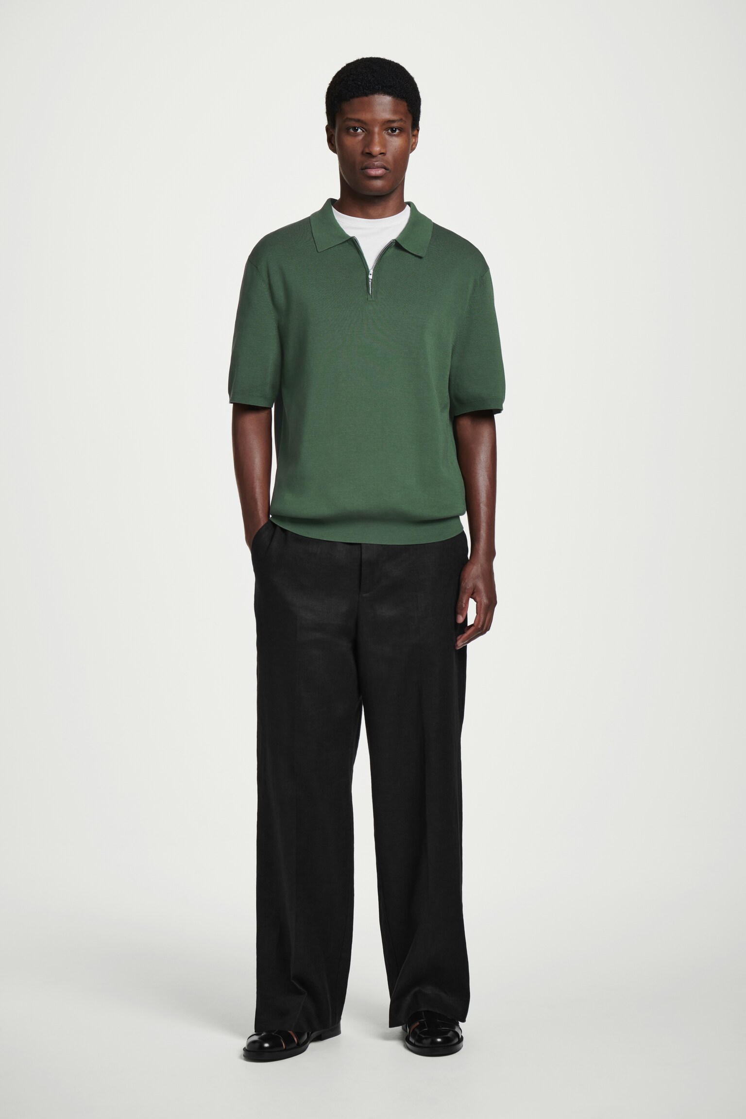POLO DE PUNTO CON MEDIA CREMALLERA REGULAR FIT - VERDE/NEGRO - 5