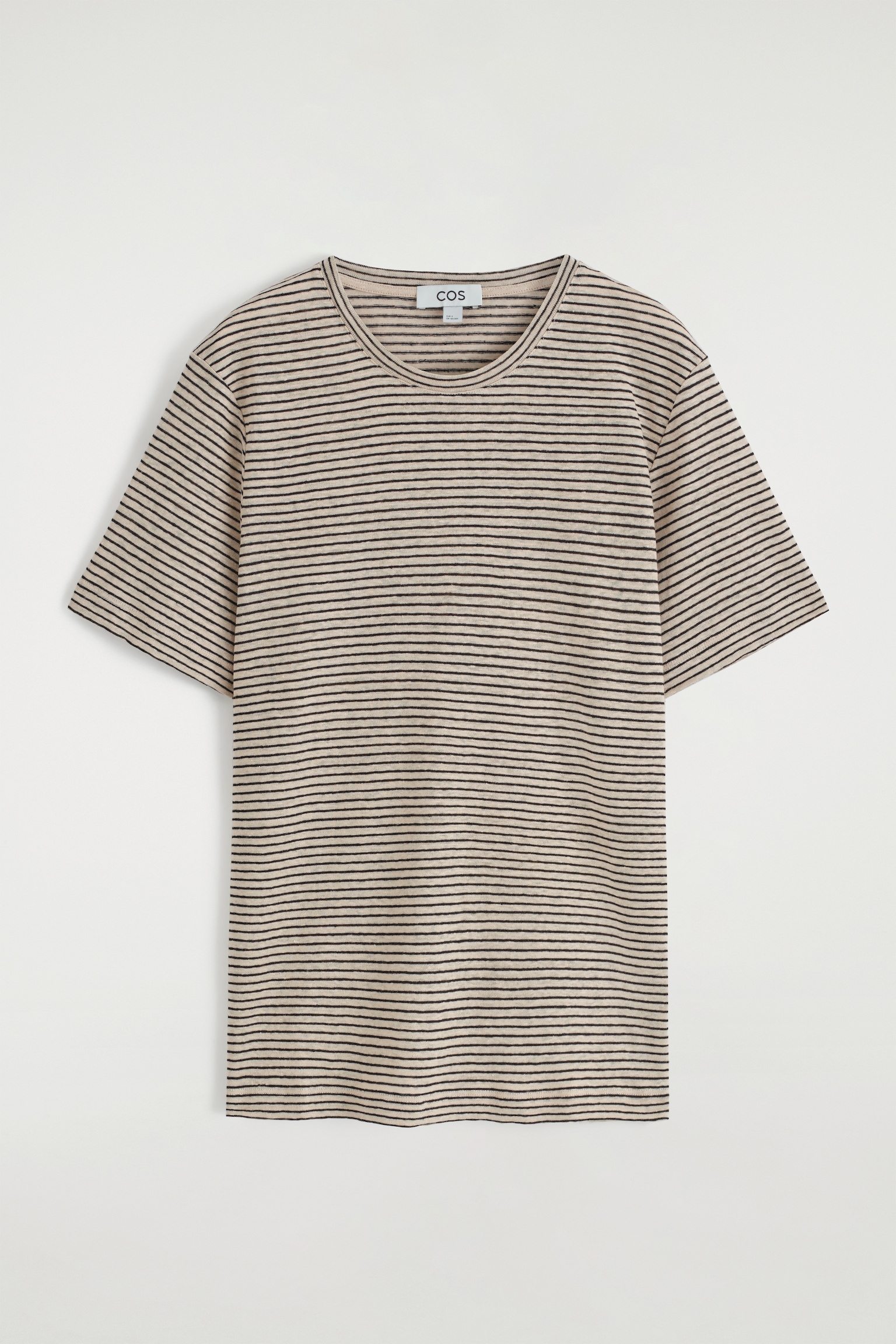 CREW-NECK LINEN T-SHIRT - UNDYED / STRIPED/DUSTY BLUE/WHITE/BLACK - 2