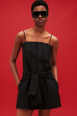 SCULPTED PLEATED LINEN PLAYSUIT — BLACK 7