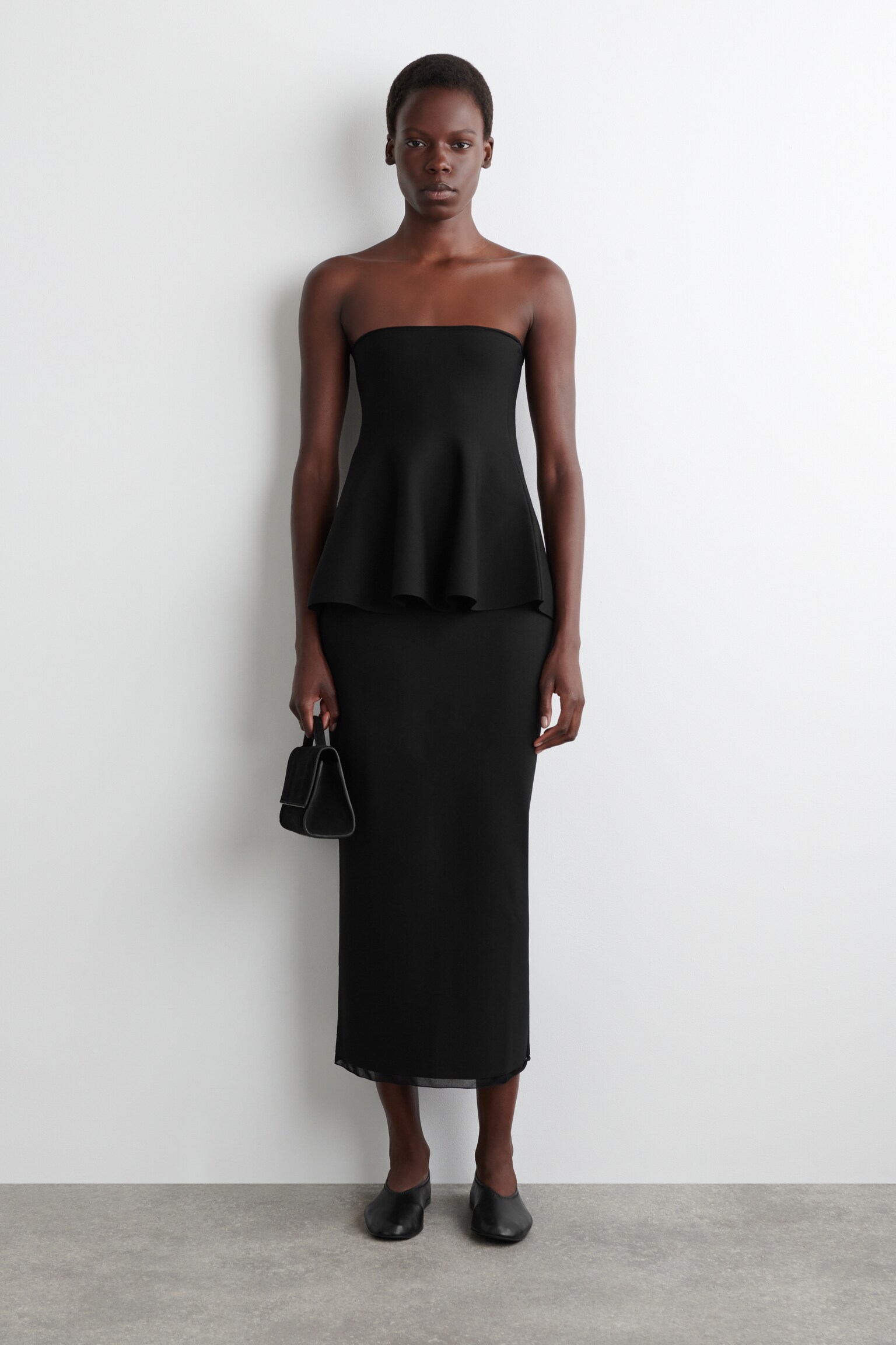 SHEER-DETAIL KNITTED MIDI SKIRT - BLACK - 3