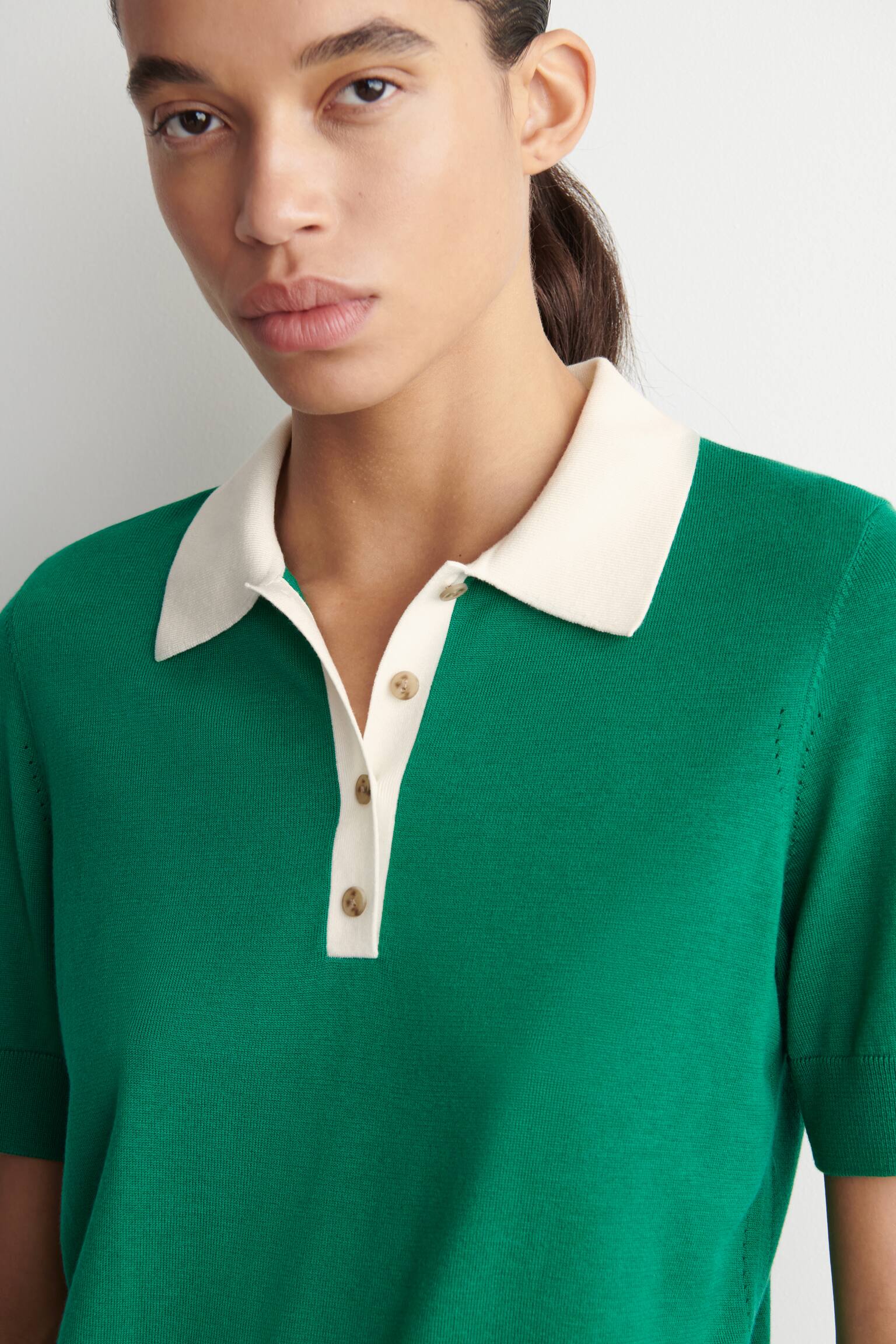 Ingekort poloshirt van wolmix - groen / wit/DONKERBRUIN/Beige gemêleerd/Bruin / Blauw/BLAUW - 6