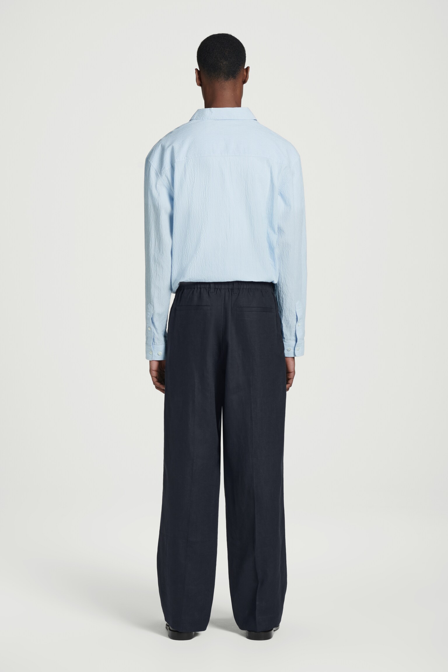 PANTALONES RECTOS DE LINO ELÁSTICOS - AZUL MARINO/MARRÓN - 7