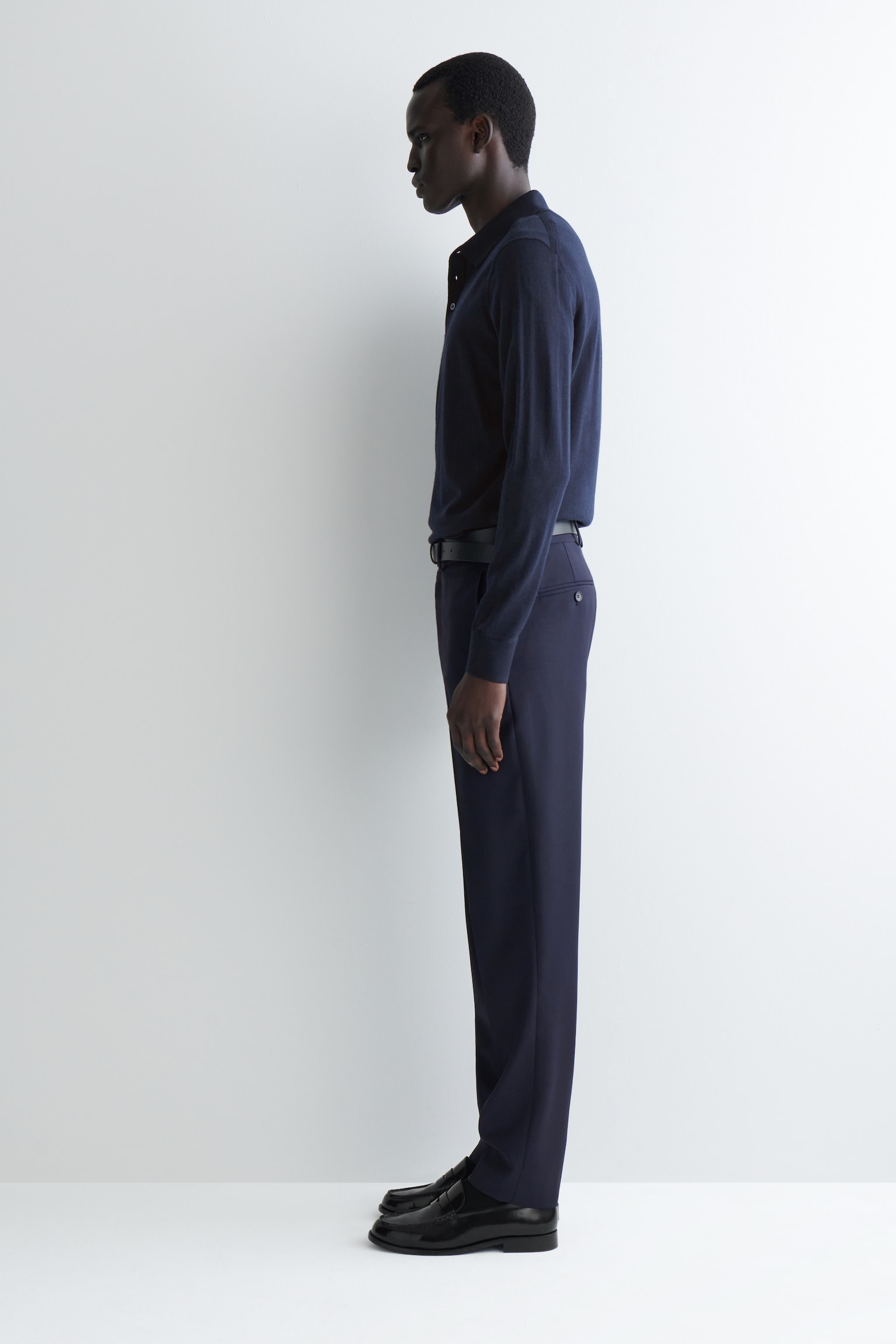 PANTALÓN DE TRAJE RECTO DE LANA - NAVY - 3