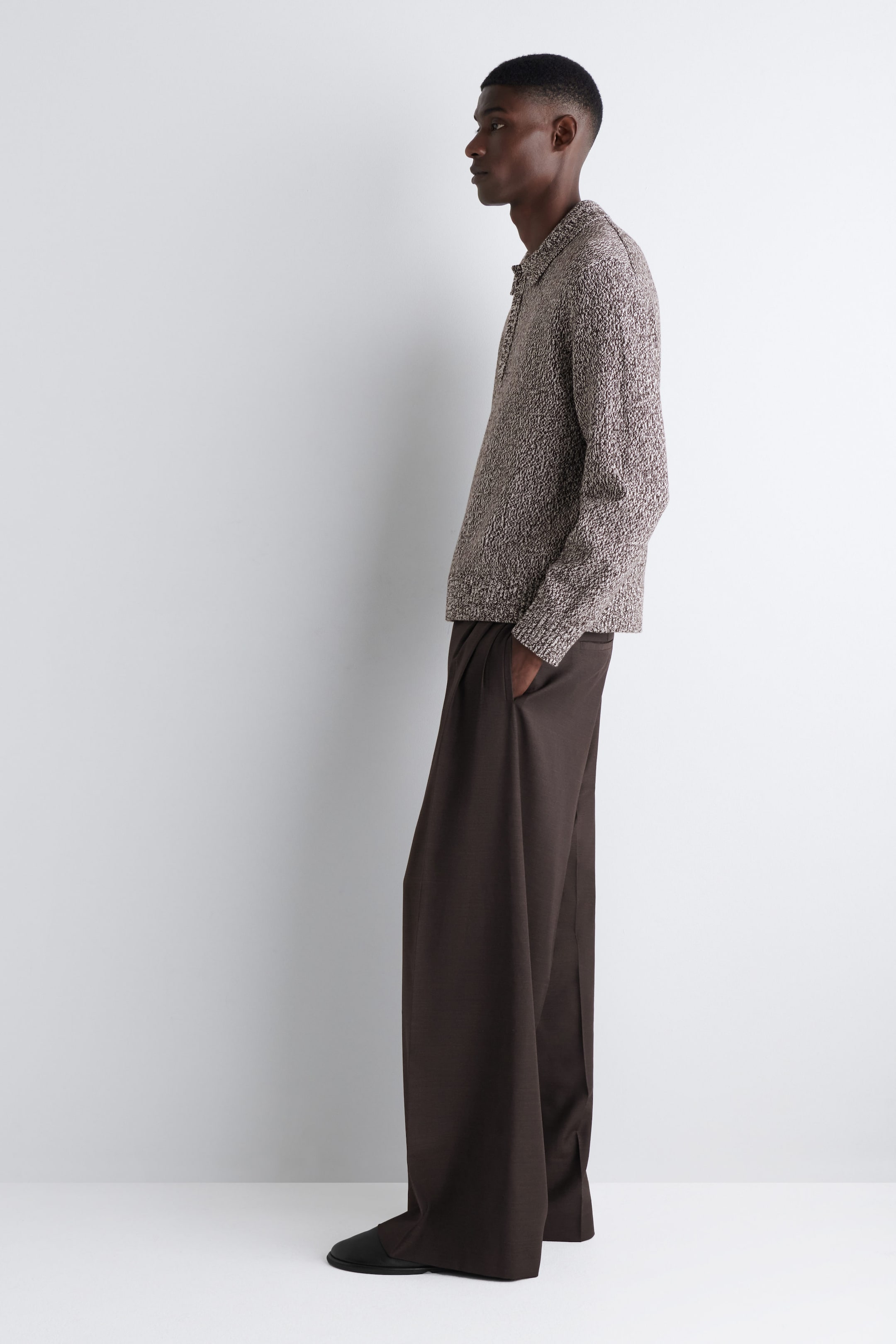 WOOL-BLEND HALF-ZIP POLO SWEATER