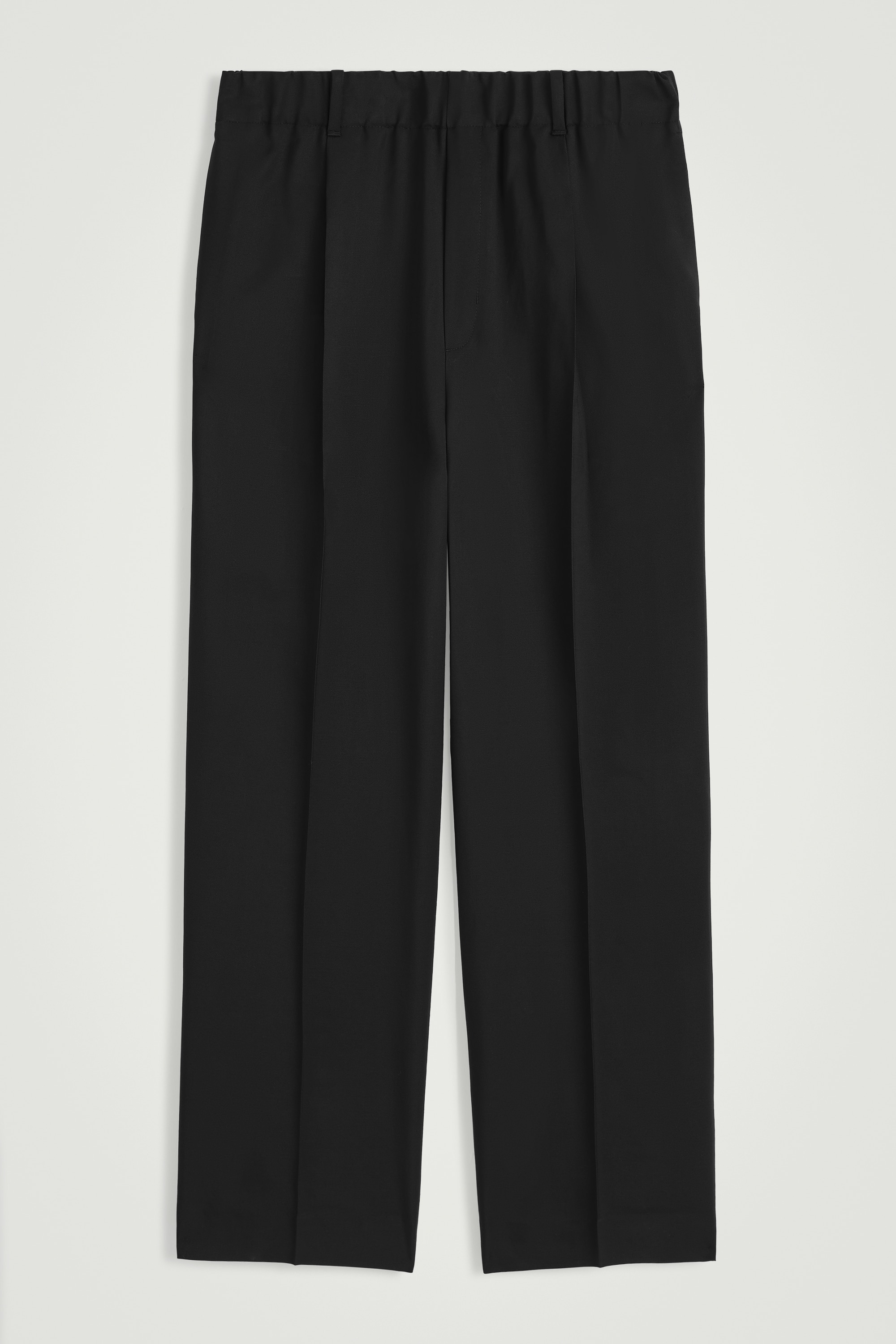 PANTALONI IN TWILL DI LANA CON VITA ELASTICIZZATA - NERO