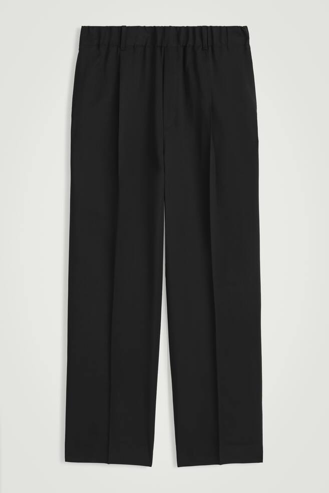WOOL-TWILL PLEATED ELASTICATED TROUSERS - BLACK - 1
