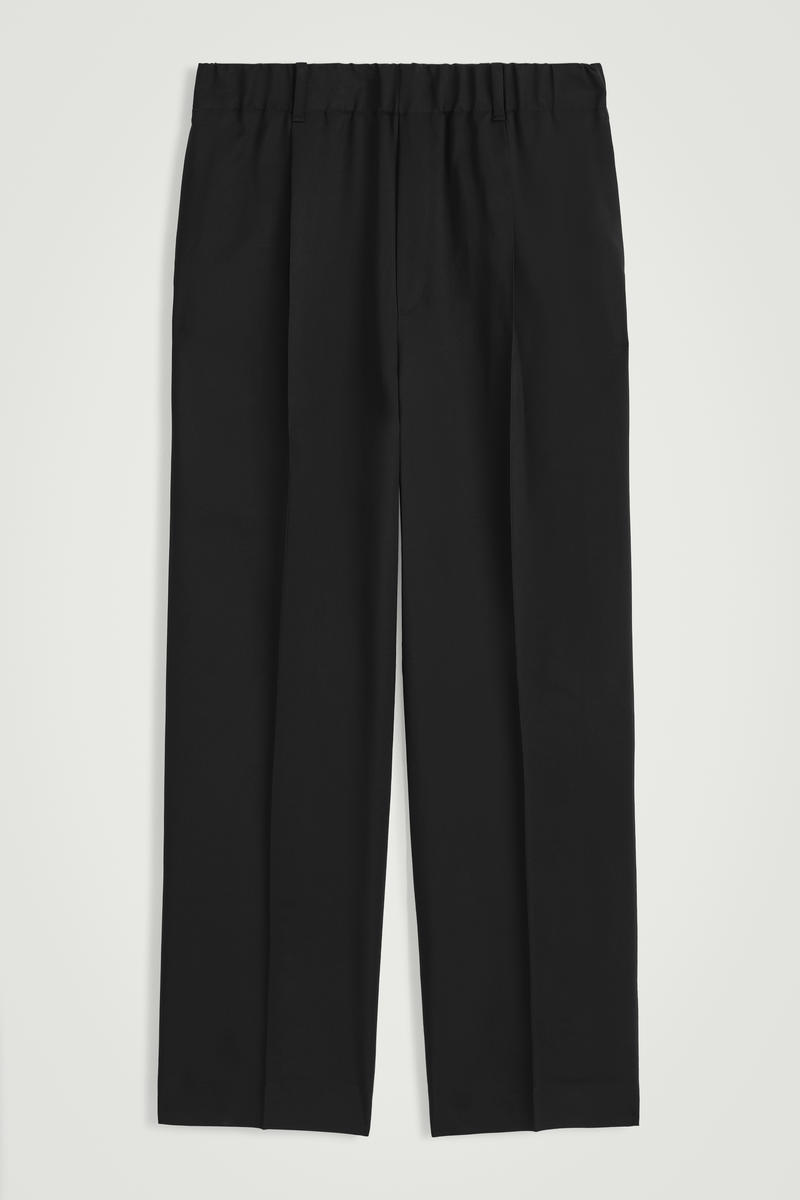 COS Wool-Twill Pleated Elasticated Trousers Black Men's Extra Large