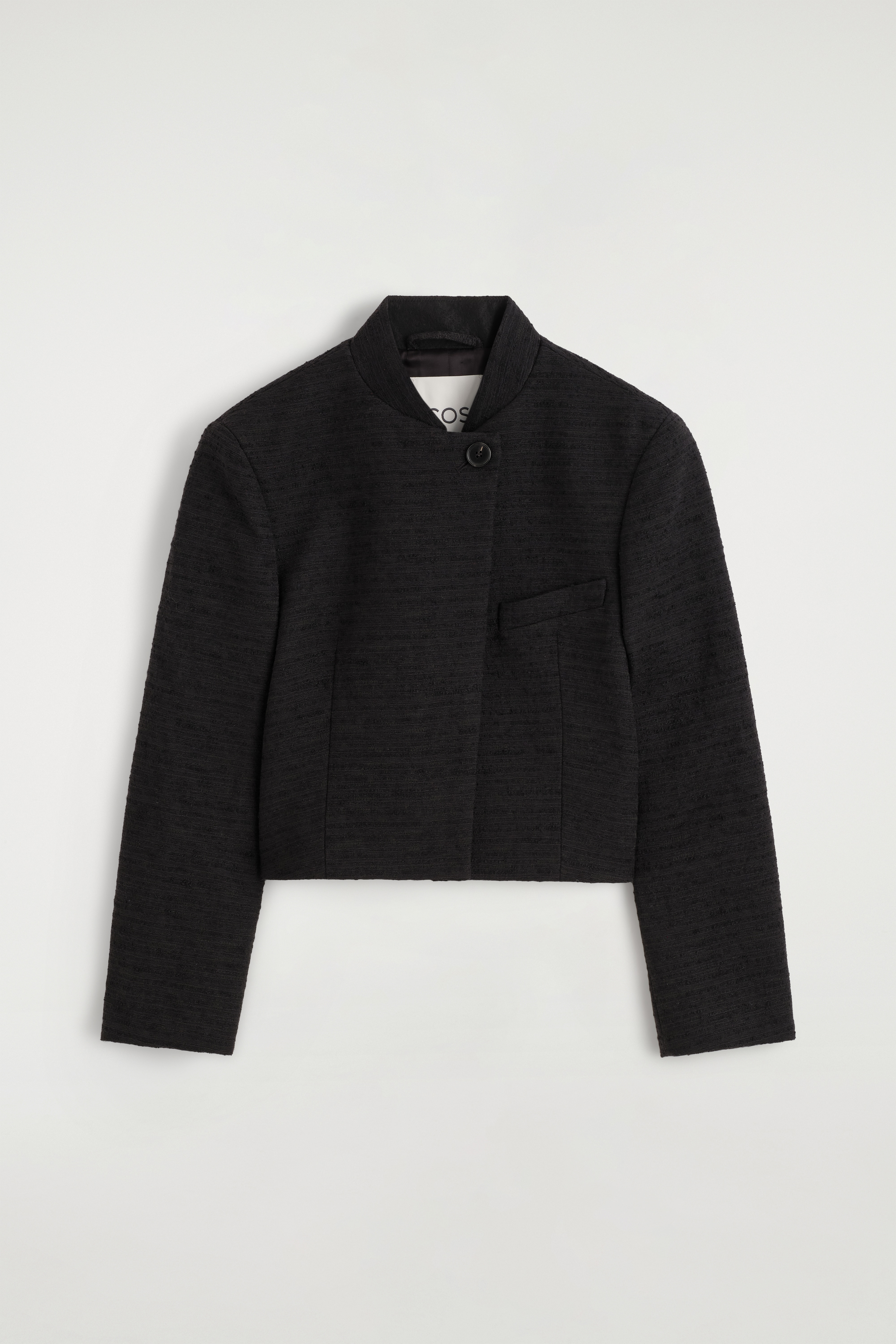 CROPPED STRUCTURED JACQUARD BLAZER - BLACK