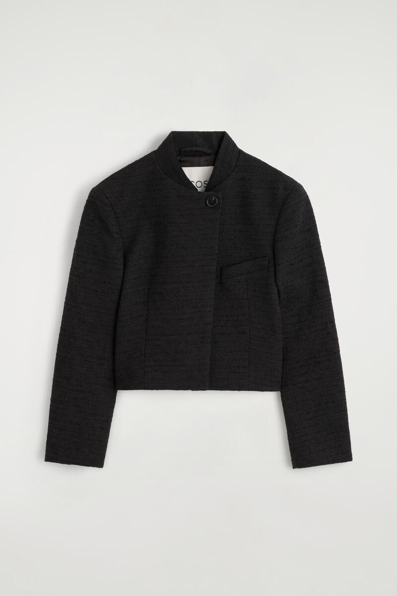 Cropped Structured Jacquard Blazer
