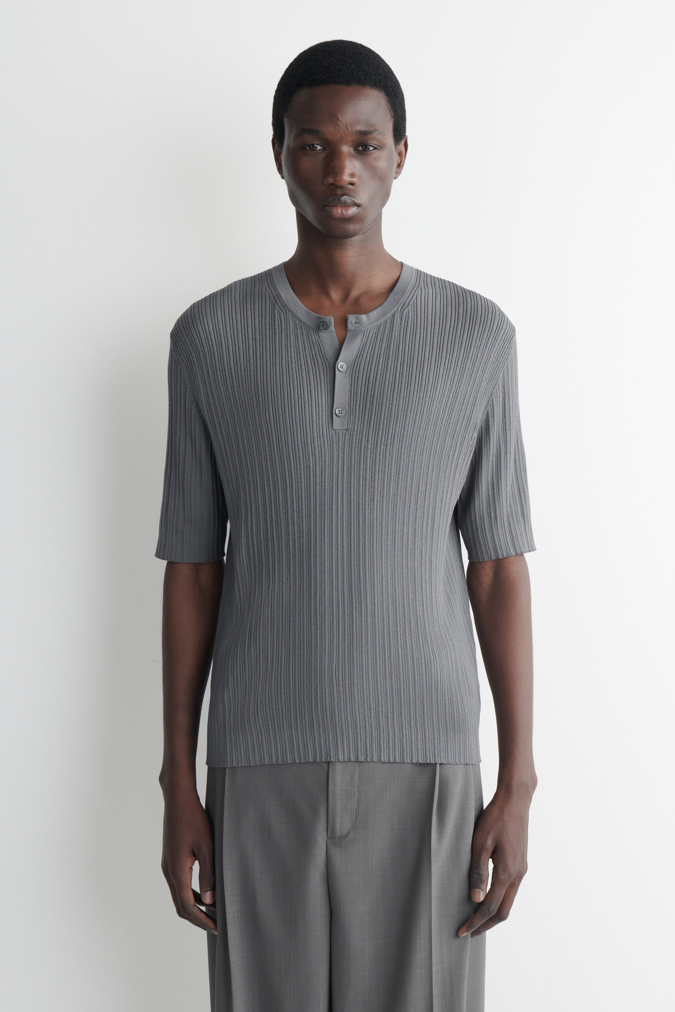 SILK-COTTON HENLEY T-SHIRT