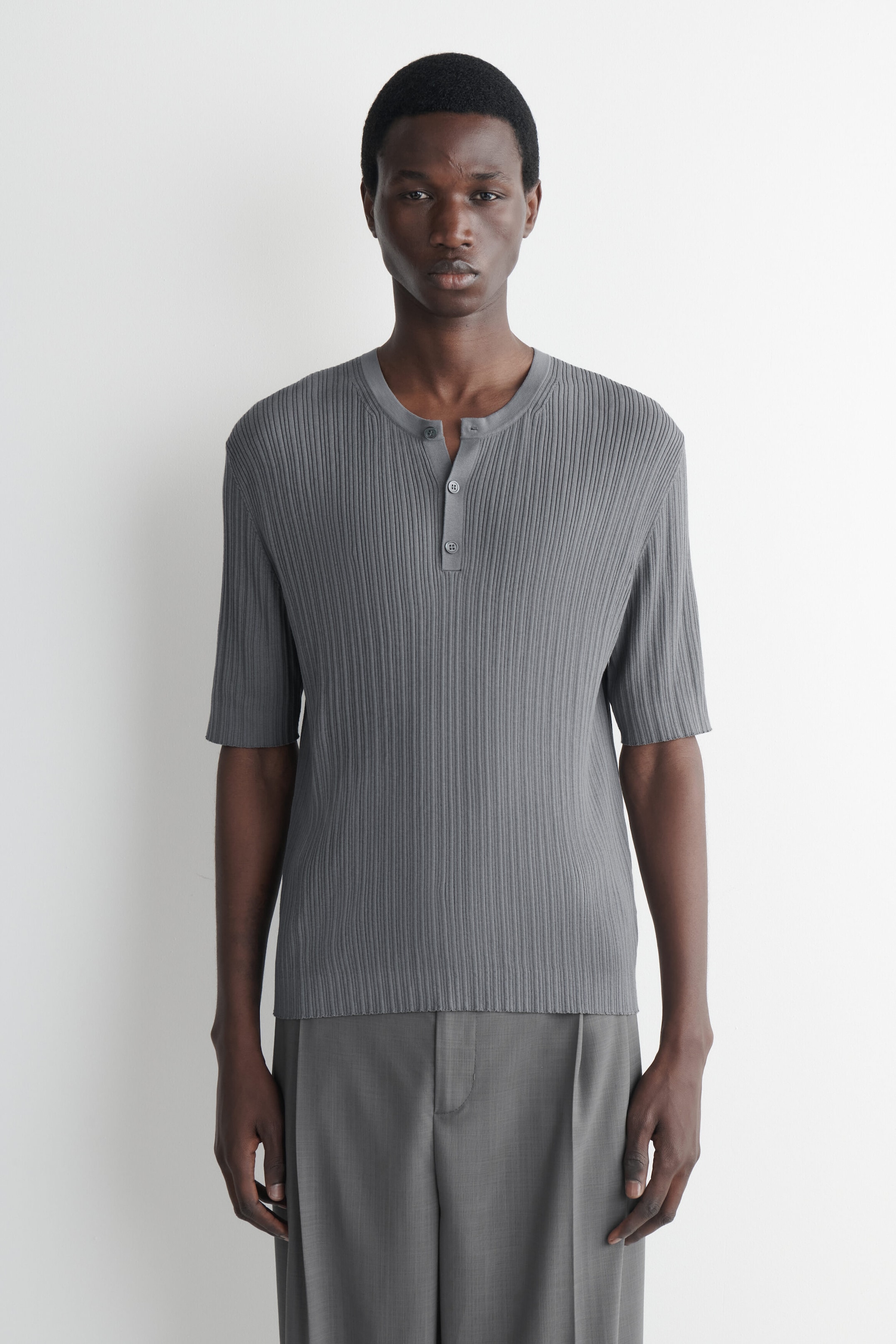 SILK-COTTON HENLEY T-SHIRT