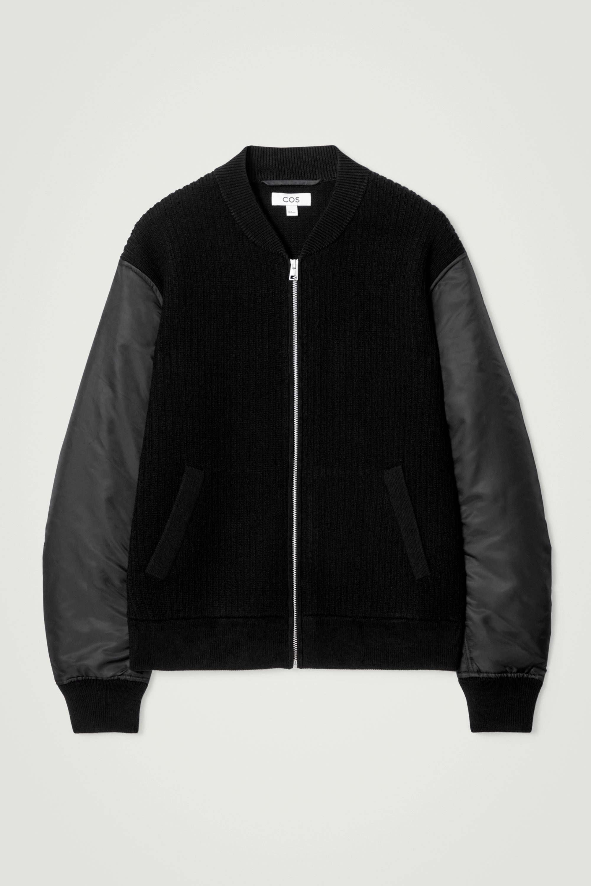 RELAXED TWO-TONE KNITTED BOMBER JACKET - BLUE | COS