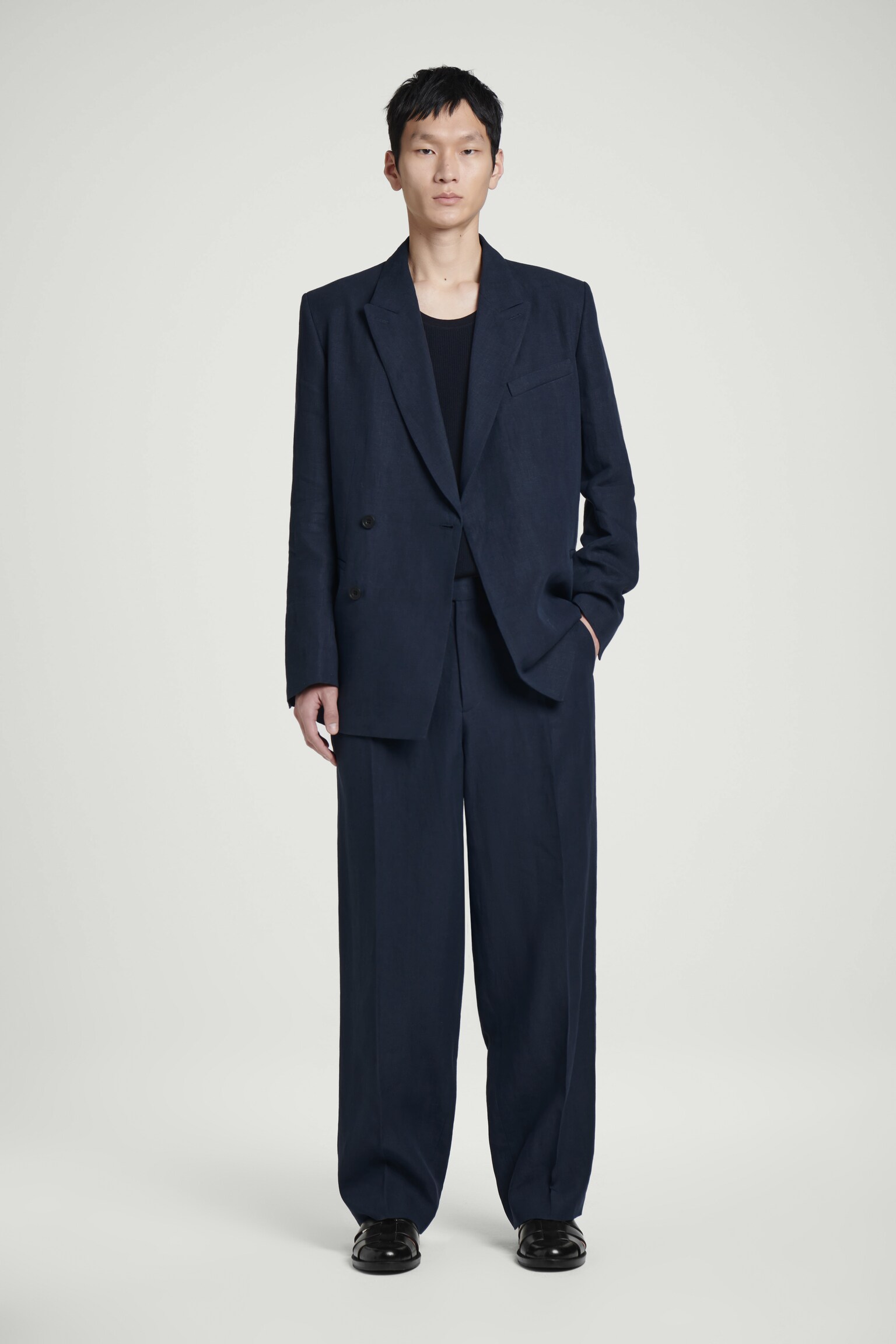 CANOTTA IN LANA MERINO A COSTE - BLU NAVY/GRIGIO MÉLANGE - 3