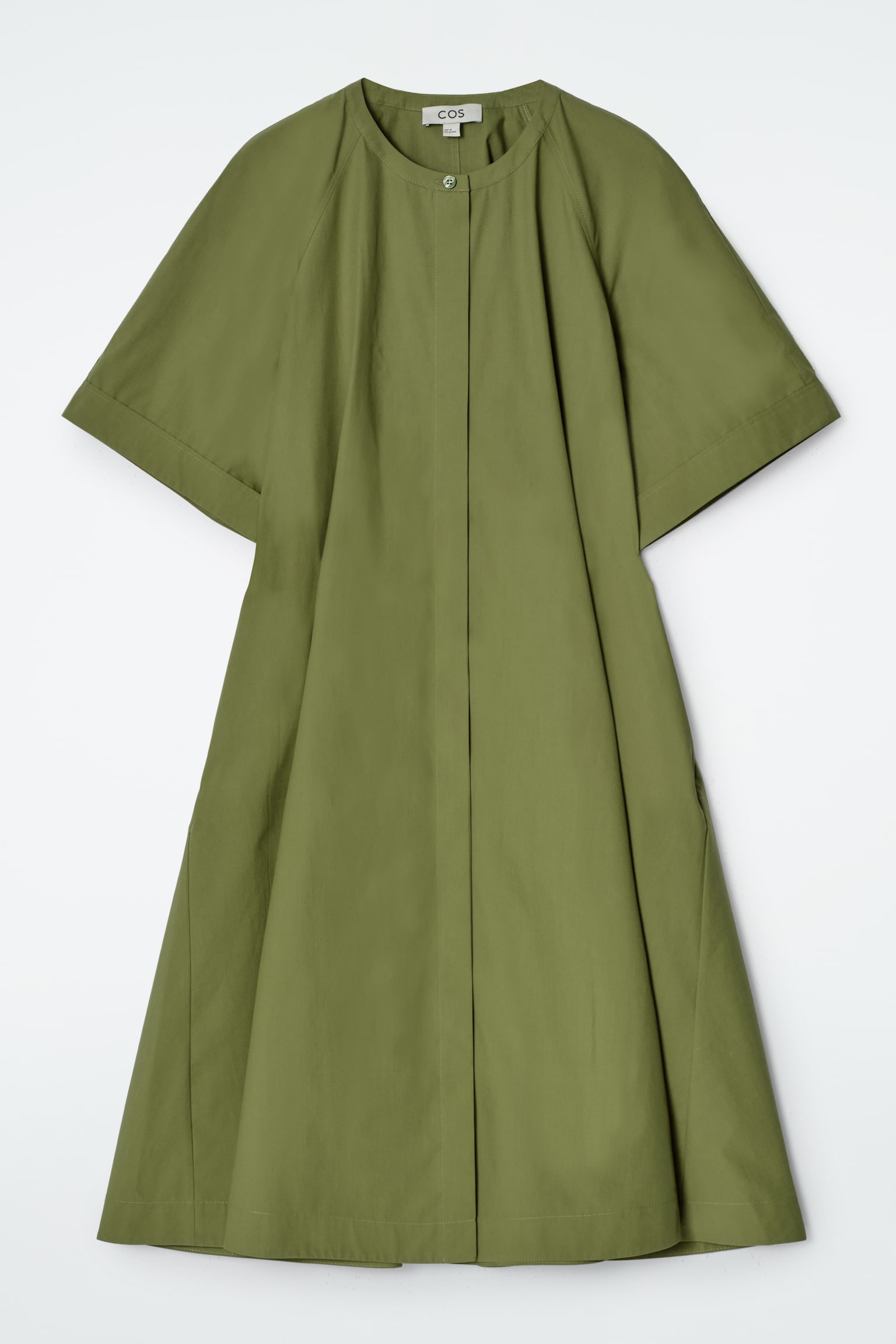 VESTIDO MIDI DE ALGODÓN CON MANGAS RAGLÁN - CAQUI/ROSA CLARO - 2
