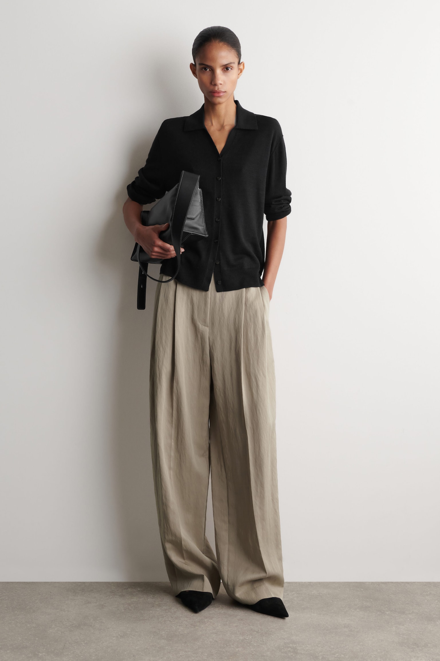COS relaxed fluid wide-leg trousers a trouser for effortless layering without bulk