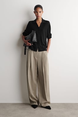 RELAXED FLUID WIDE-LEG PANTS — BEIGE 1