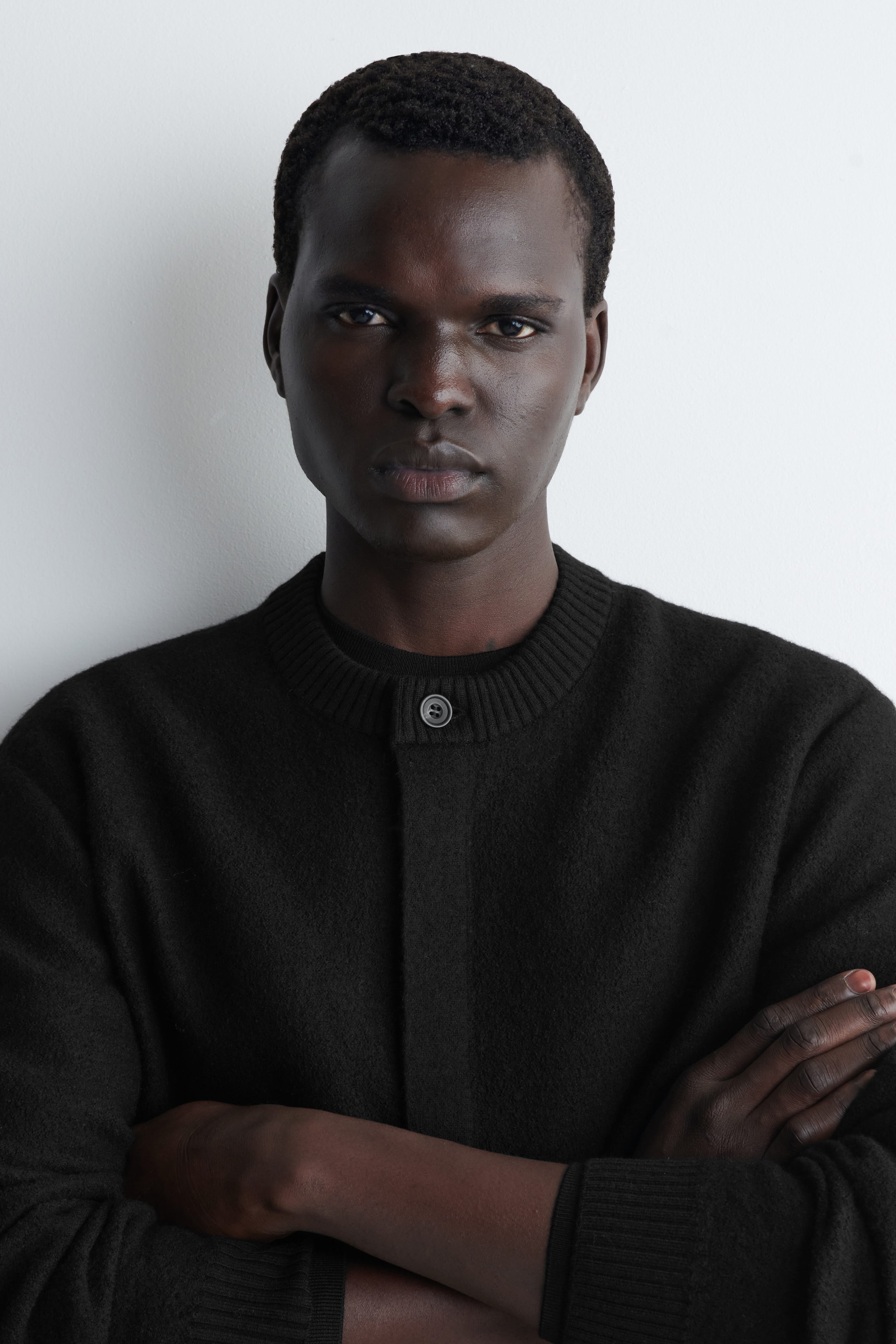 BOILED-WOOL CREW-NECK CARDIGAN