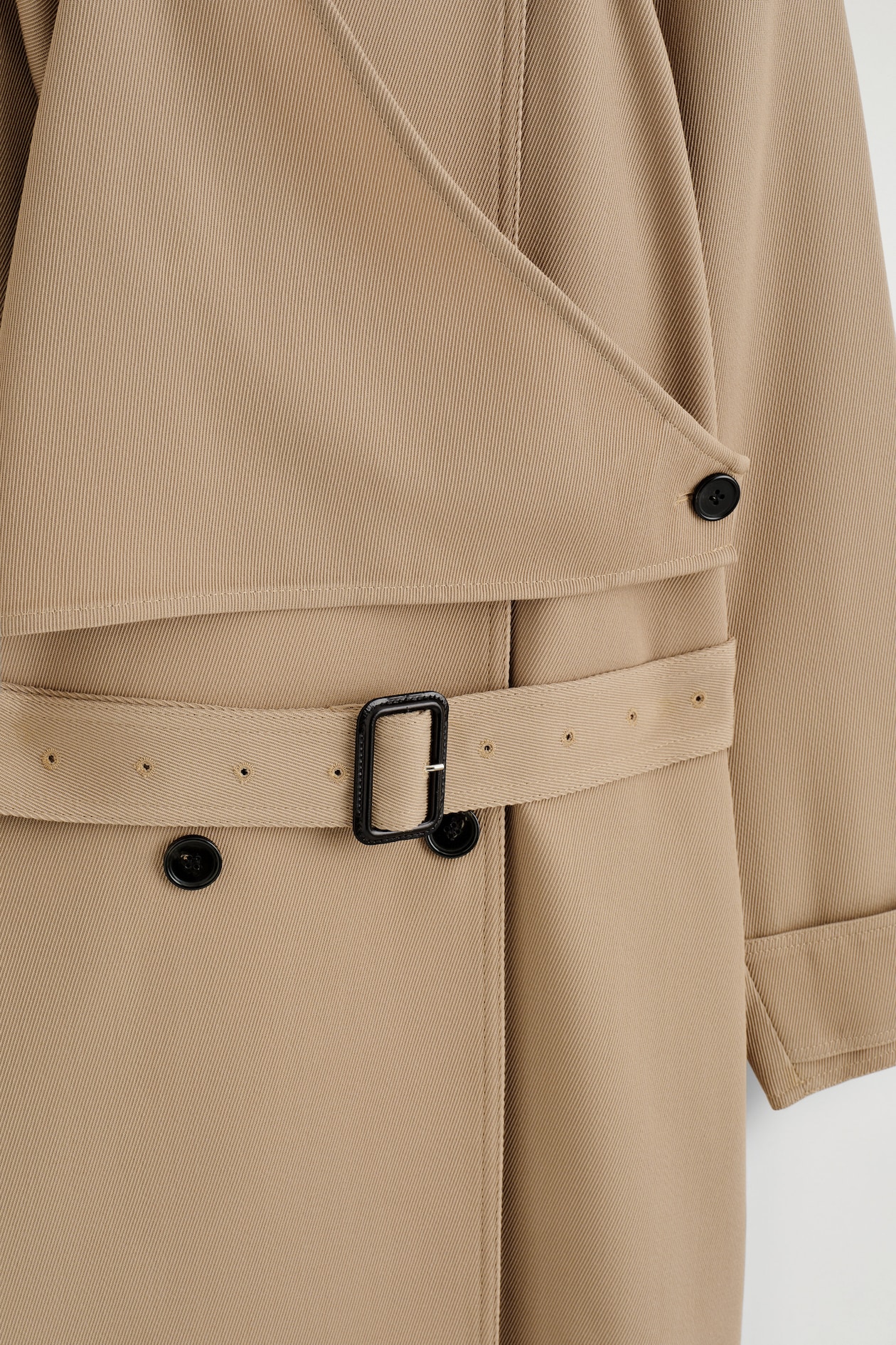 WRAP-OVER WOOL-TWILL TRENCH COAT — BEIGE