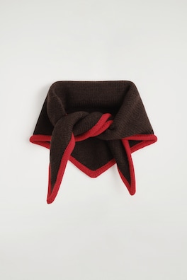 CONTRAST-TIPPED MERINO WOOL TRIANGLE SCARF — BROWN / RED 6