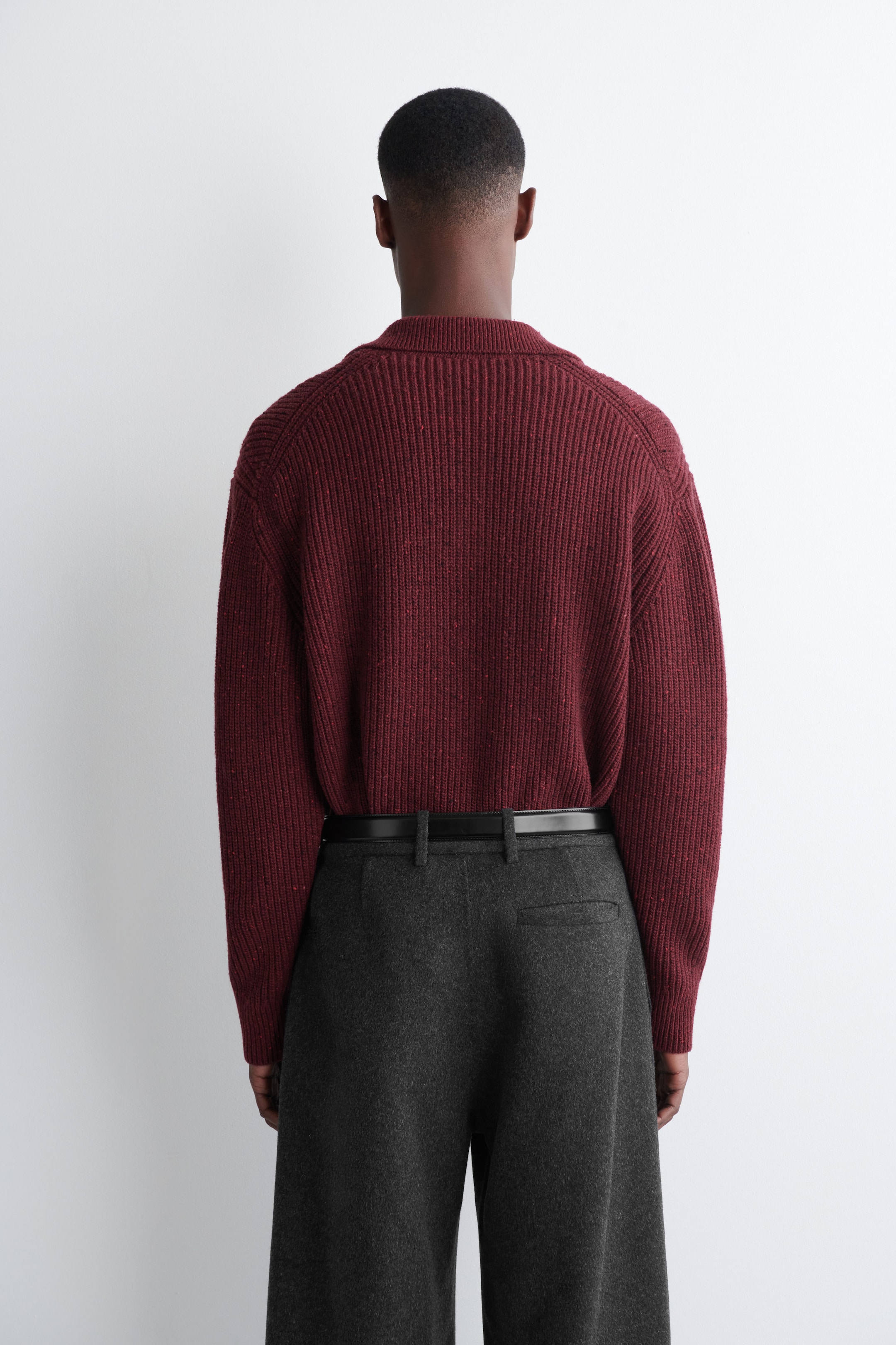 DONEGAL-EFFECT WOOL POLO SWEATER