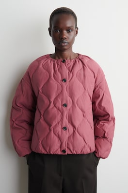 GATHERED QUILTED DOWN JACKET — DARK RED 2