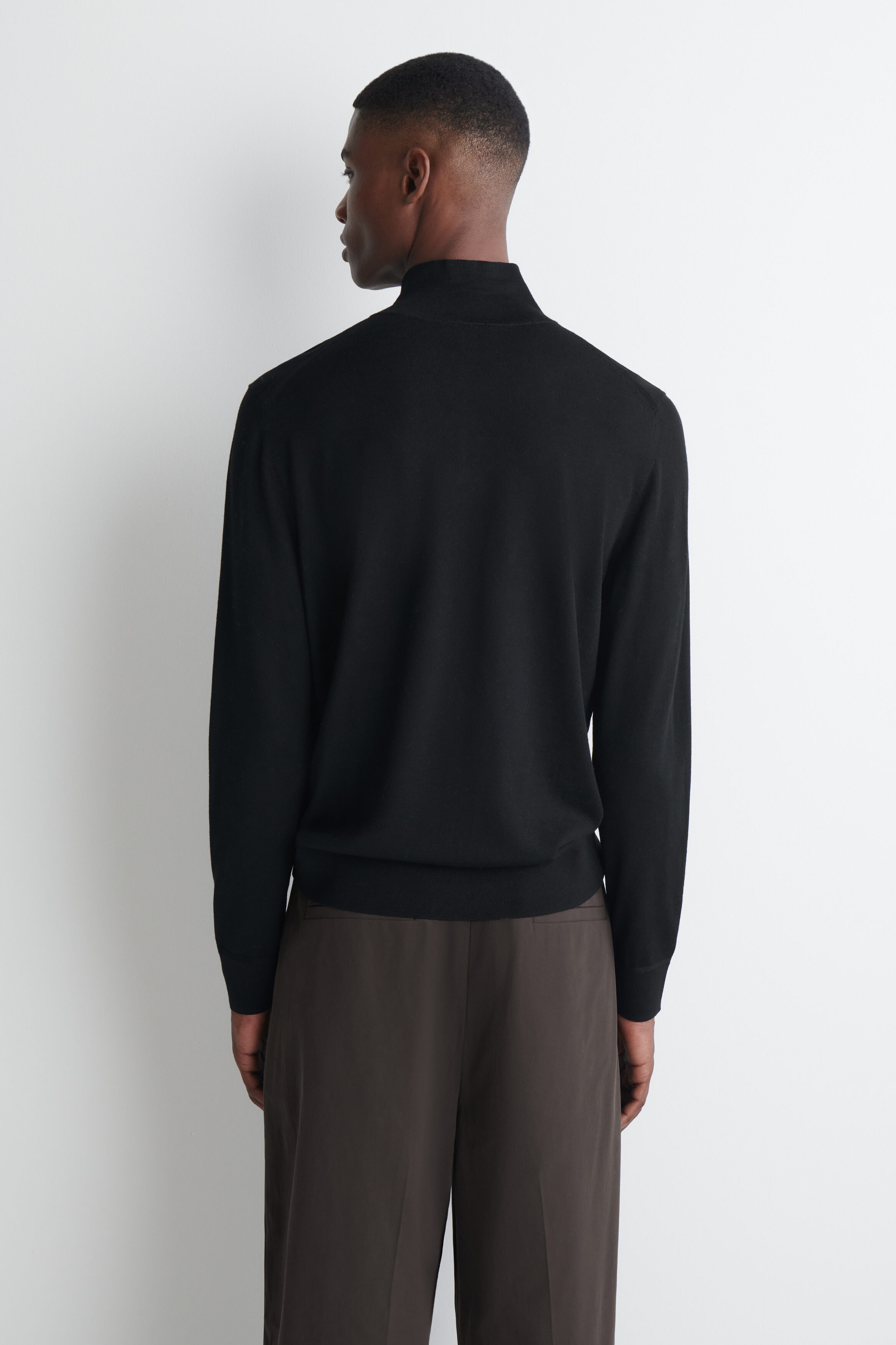 MERINO WOOL ZIP-UP MOCK-NECK SWEATER - BLACK | COS US
