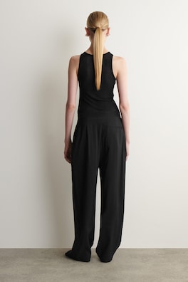 DRAPED PLEATED STRAIGHT-LEG PANTS — BLACK 3