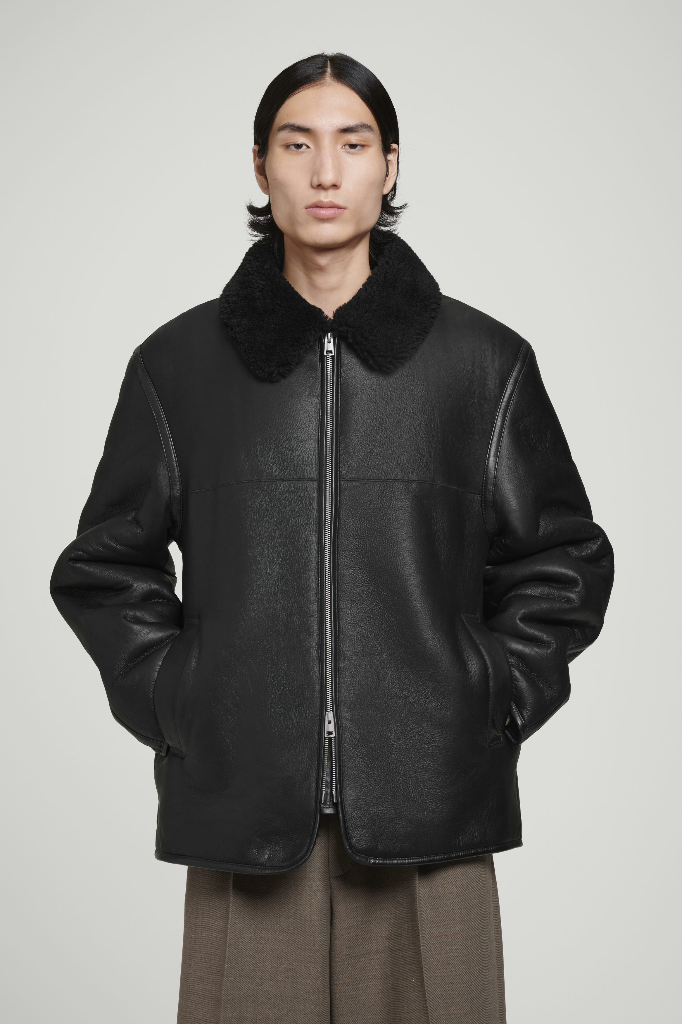 SHEARLING FLIGHT JACKET - BLACK | COS