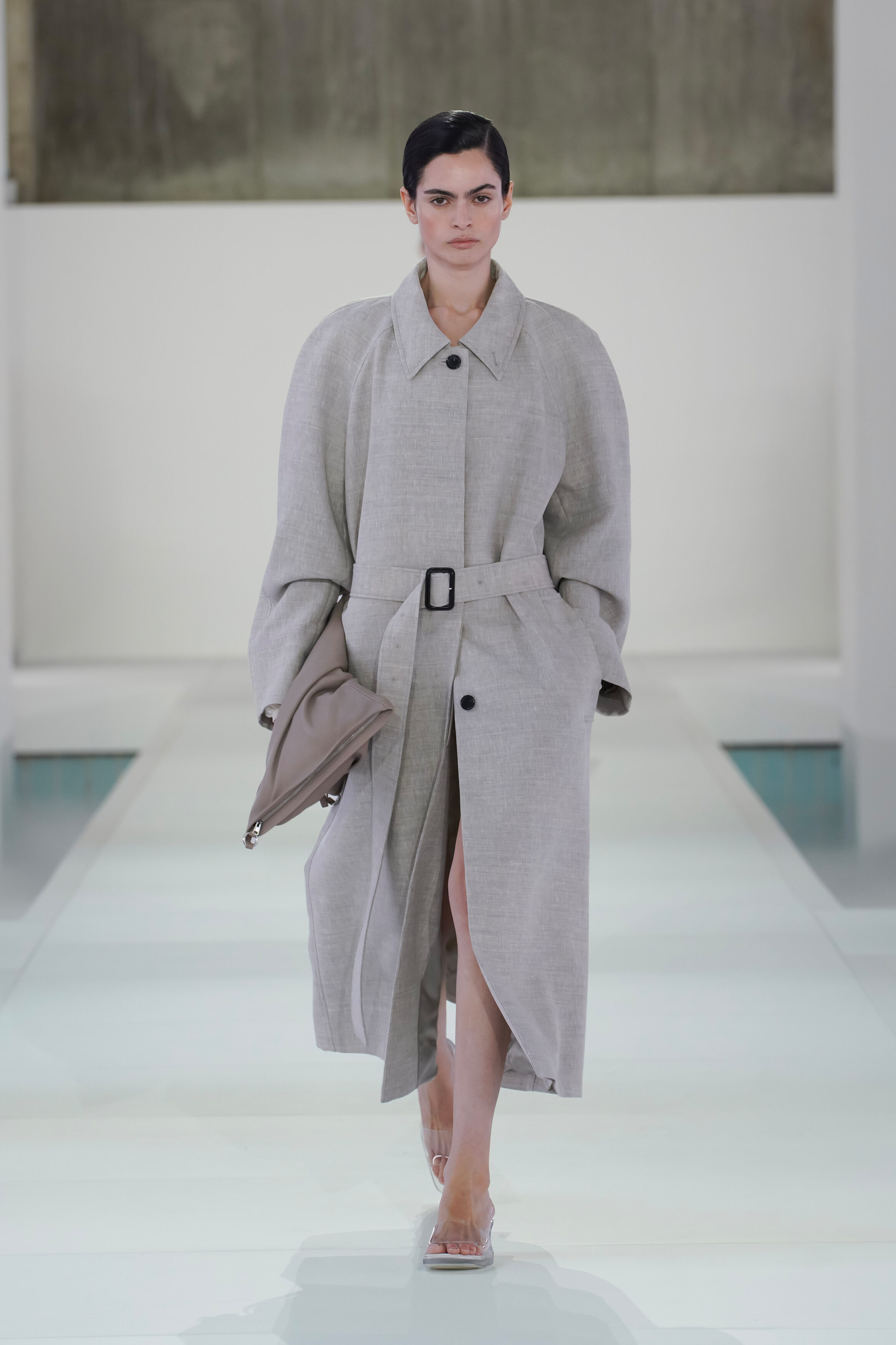 LINEN-WOOL LONG TRENCH COAT - STONE MÉLANGE | COS US