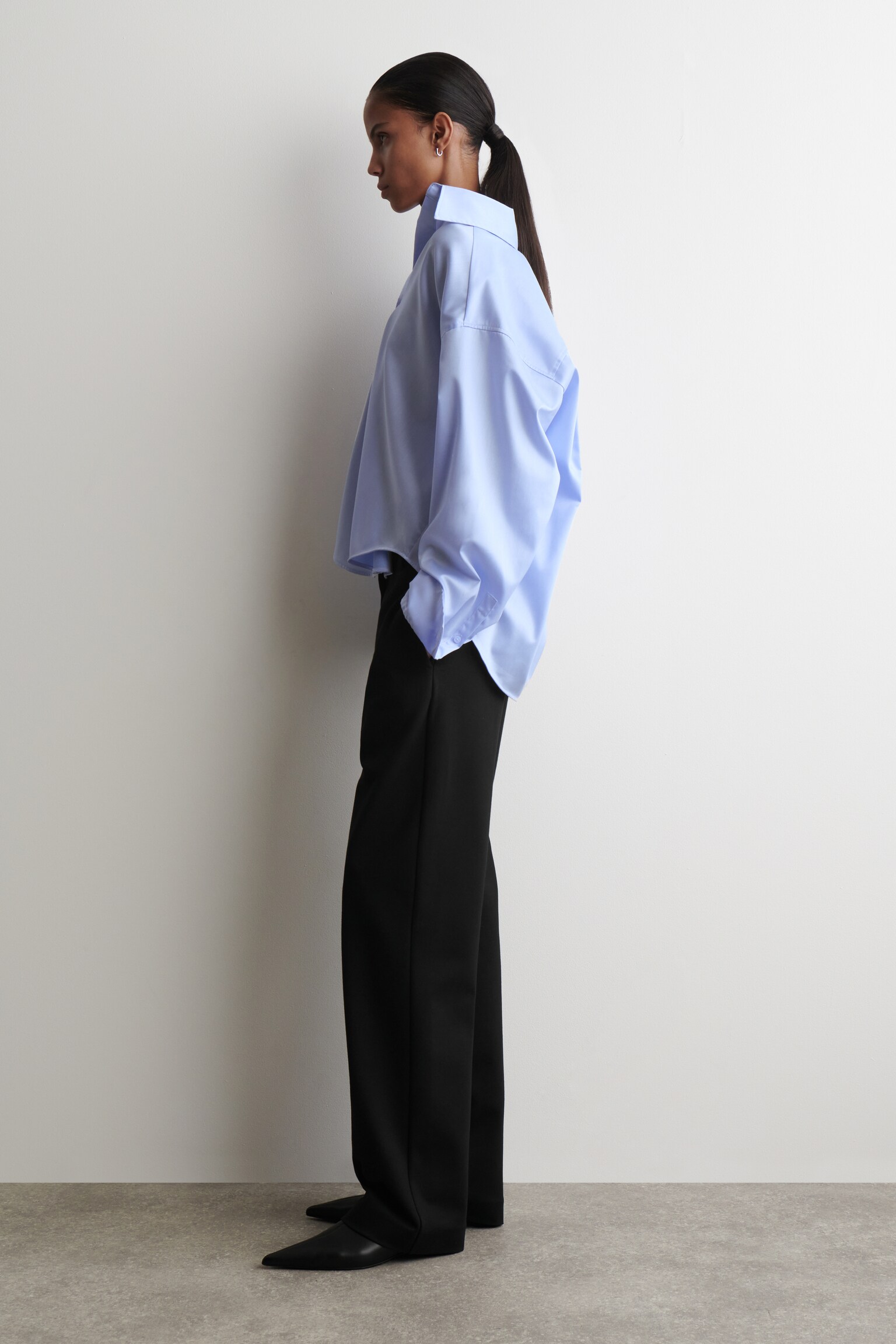OPEN-COLLAR COTTON SHIRT - LIGHT BLUE/WHITE - 7