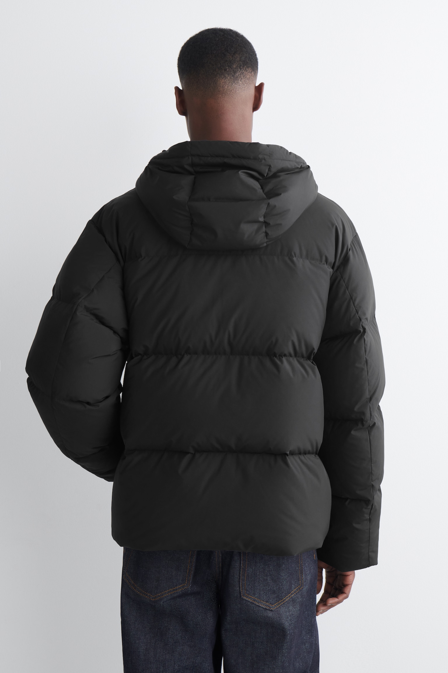 HOODED DOWN PUFFER JACKET - BLACK/DARK GREEN/DARK BROWN - 6