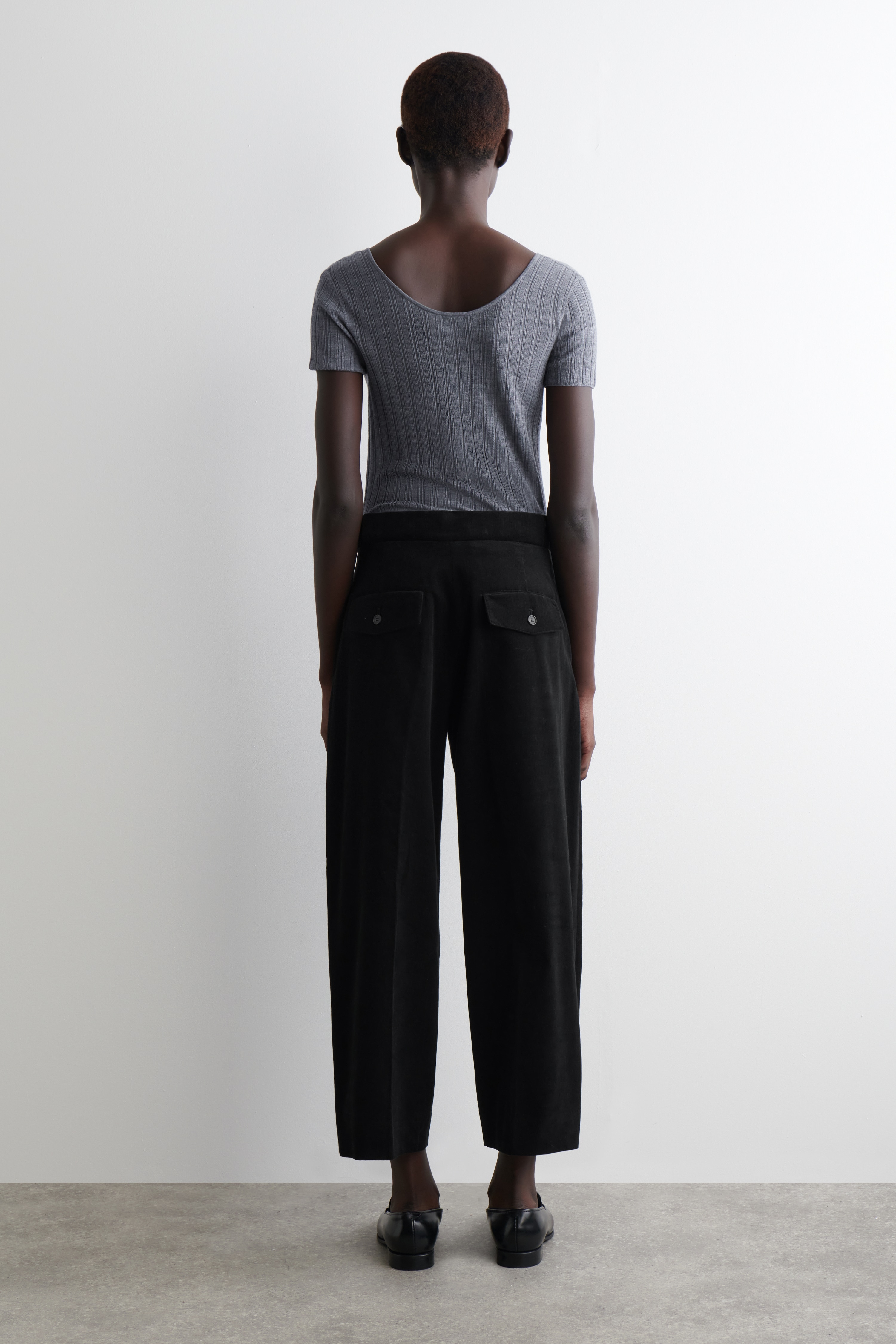 CROPPED CORDUROY TROUSERS - Μαύρο