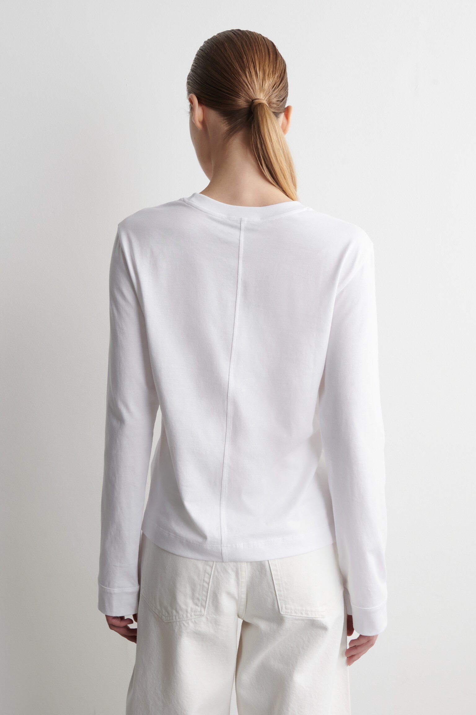 T-SHIRT À MANCHES LONGUES EN COTON - BLANC/GRIS CHINÉ - 5