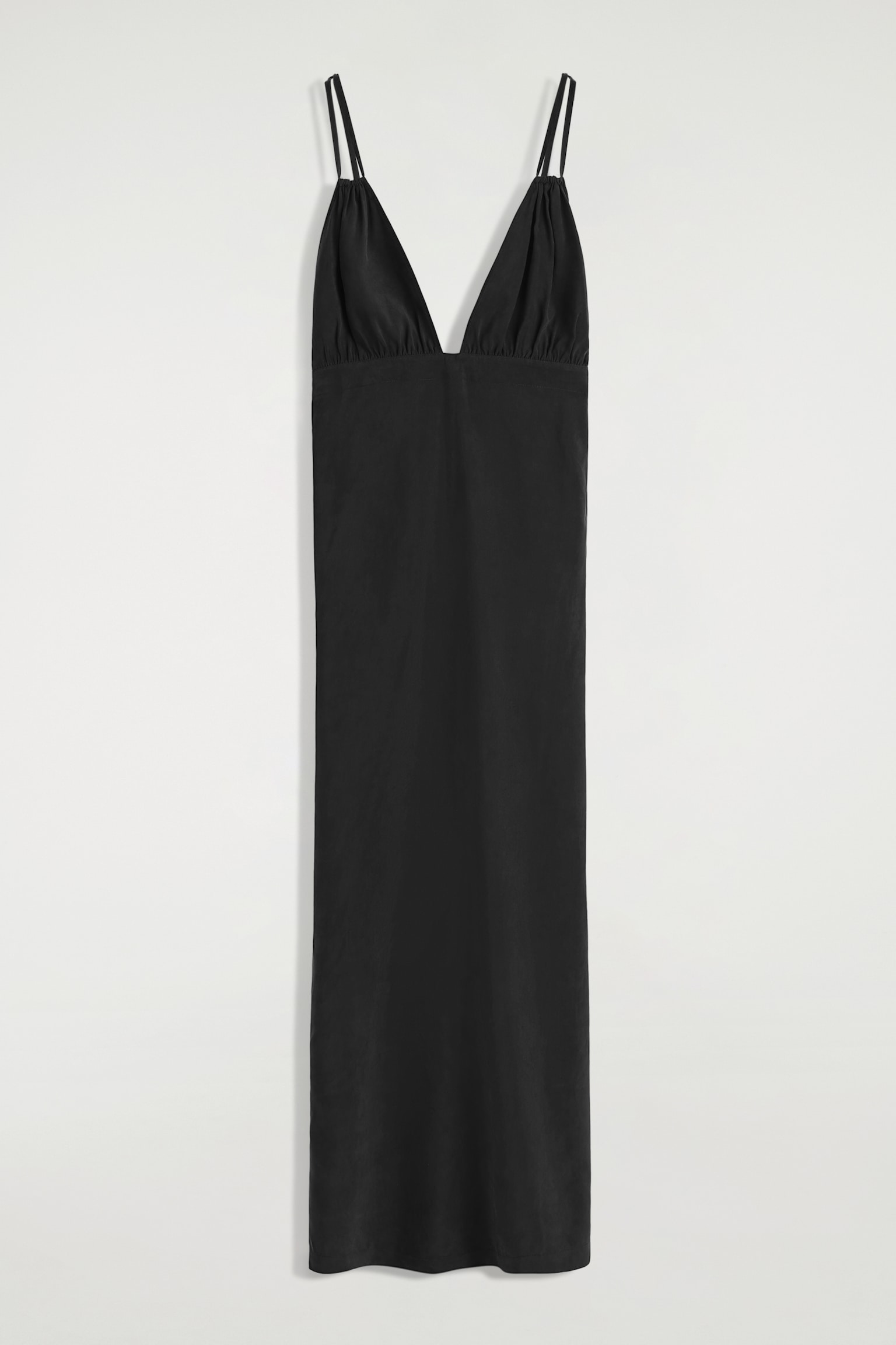 MAXIKLEID MIT V-AUSSCHNITT UND RAFFUNGEN - SCHWARZE WASCHUNG/DUNKELROT - 2