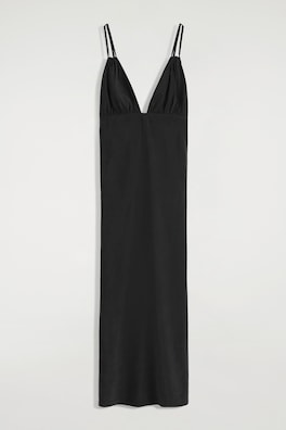 GATHERED V-NECK MAXI DRESS — WASHED BLACK 2