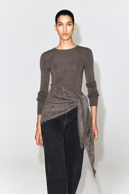 SEAMLESS MERINO WOOL LONG-SLEEVED TOP — BROWN MÉLANGE 1
