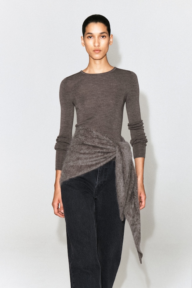 SEAMLESS MERINO WOOL LONG-SLEEVED TOP — BROWN MÉLANGE