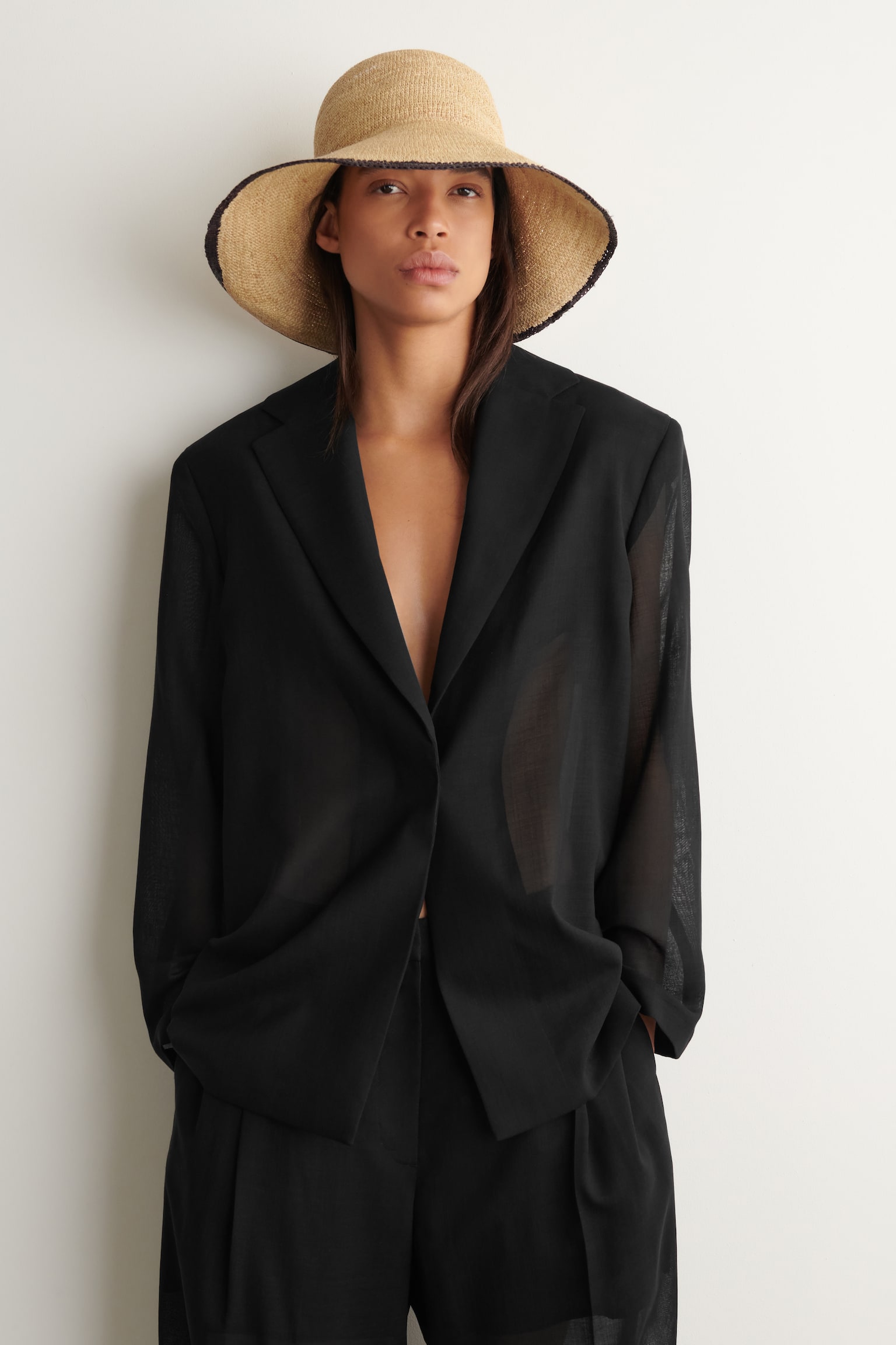 CONTRAST-TRIM RAFFIA HAT - NATURAL / BROWN - 1