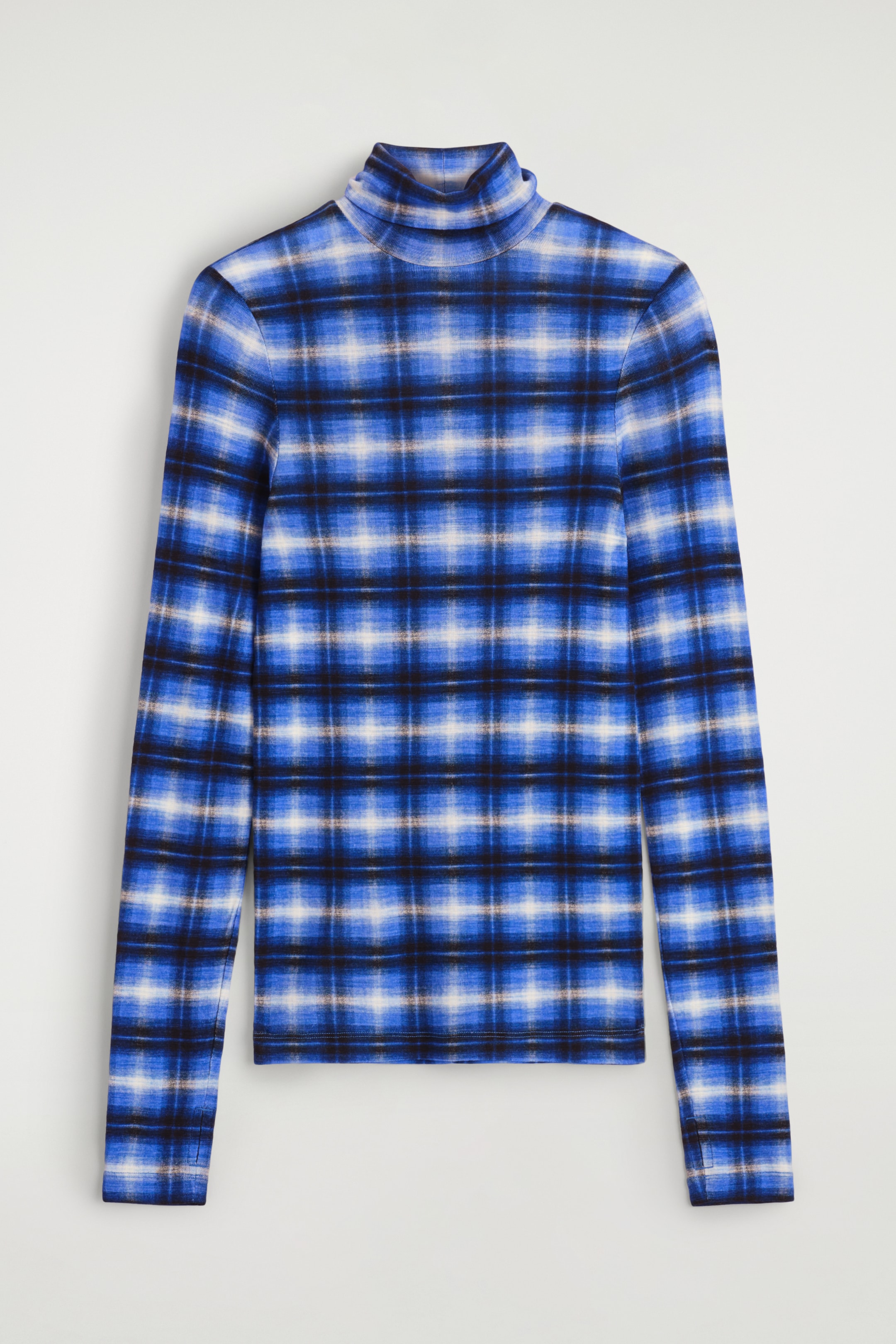 Ingrandisci l'immagine: MERINO WOOL HIGH-NECK TOP - BLUE / CHECKED - DONNA | H&M CH 5