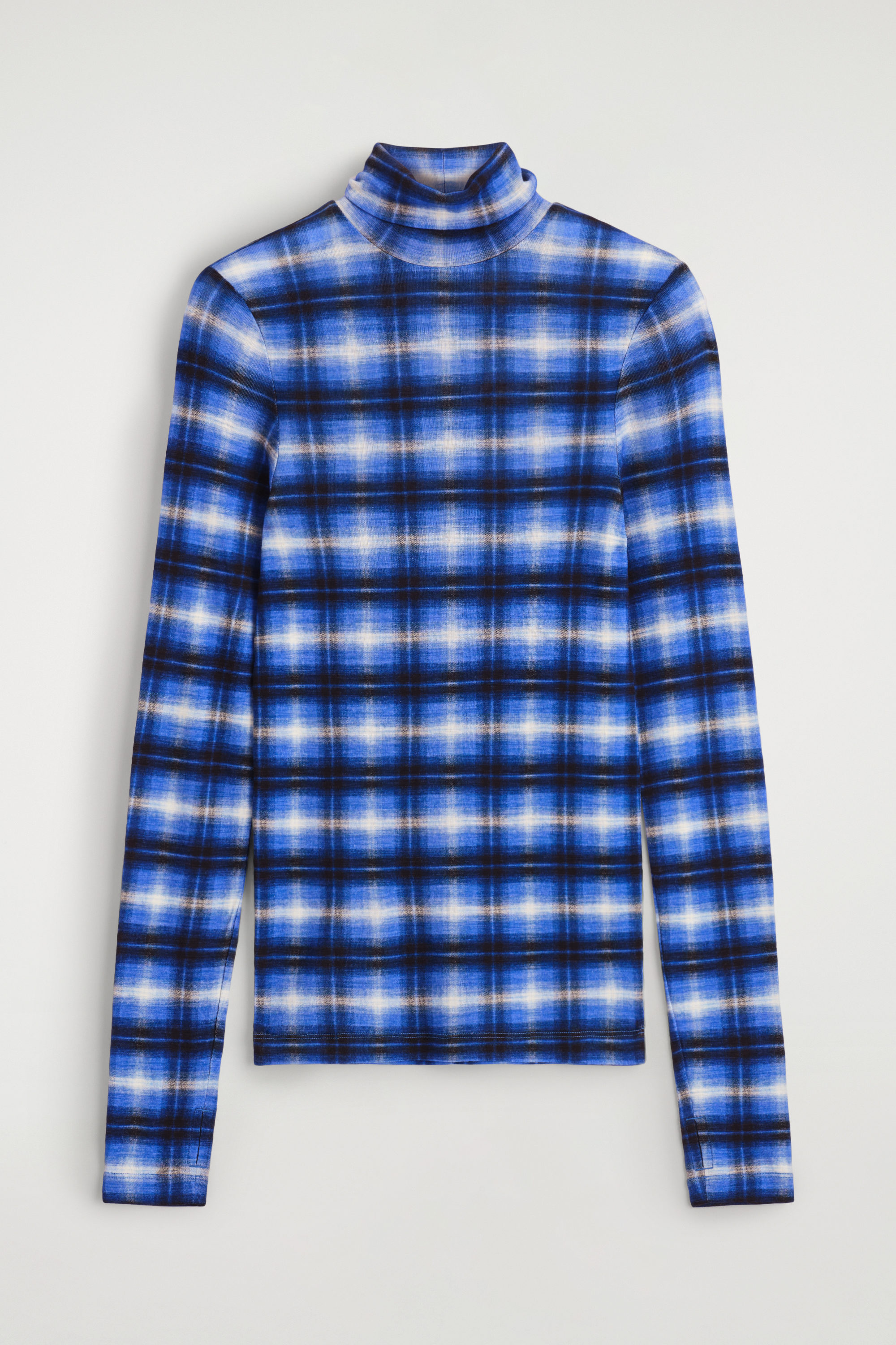 MERINO WOOL HIGH-NECK TOP - BLUE / CHECKED | COS